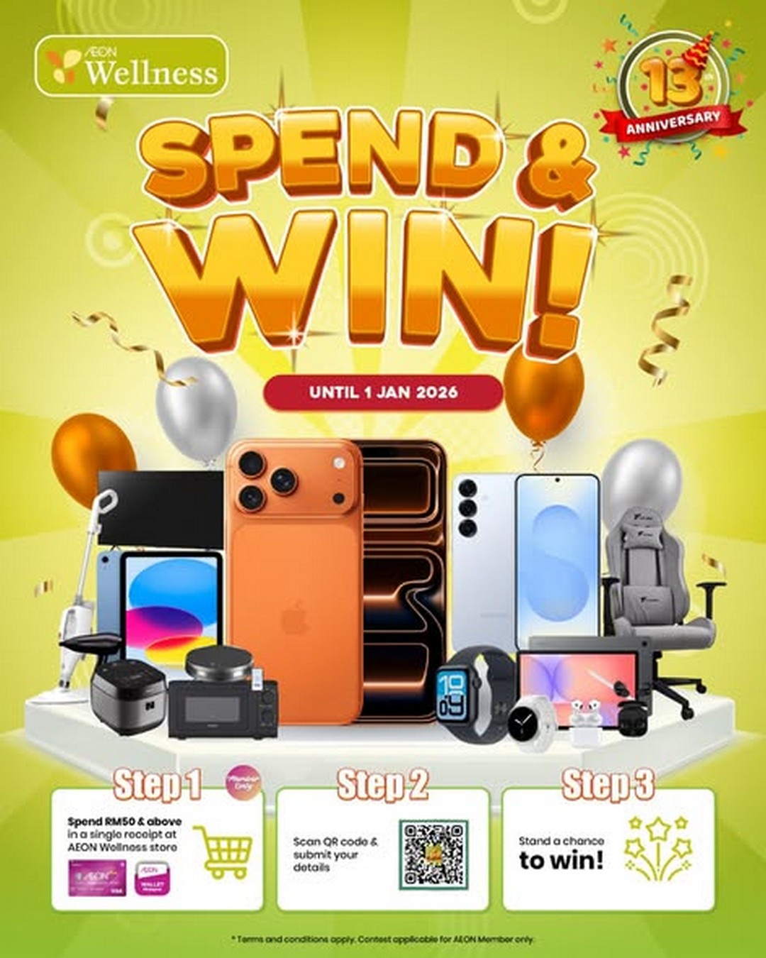 AEON-Wellness-13th-Anniversary-Spend-Win-Contest Now till 1 January 2026: AEON Wellness 13th Anniversary Spend & Win Contest: Celebrate and Win Exciting Prizes Worth Over RM50,000!