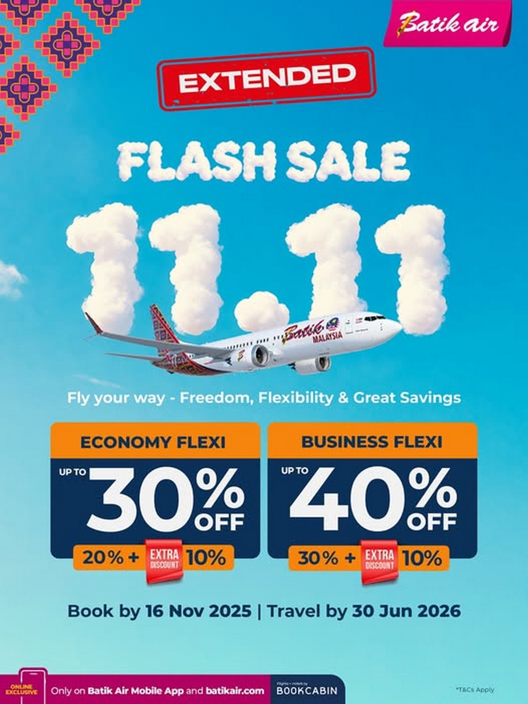 Batik-Air-Malaysia-Extended-11.11-Flash-Sale Now till 16 November 2025: Batik Air Malaysia: Extended 11.11 Flash Sale on Economy and Business Flexi Fares