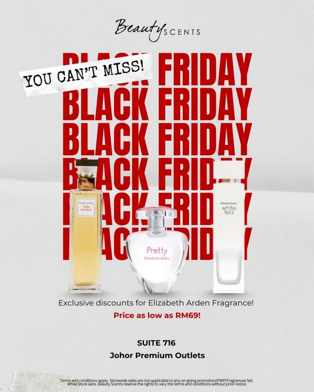 Beauty-Scents-Black-Friday-Sale-at-Johor-Premium-Outlets 1-30 November 2025: Beauty Scents Black Friday Sale at Johor Premium Outlets: Elizabeth Arden Fragrances from RM69