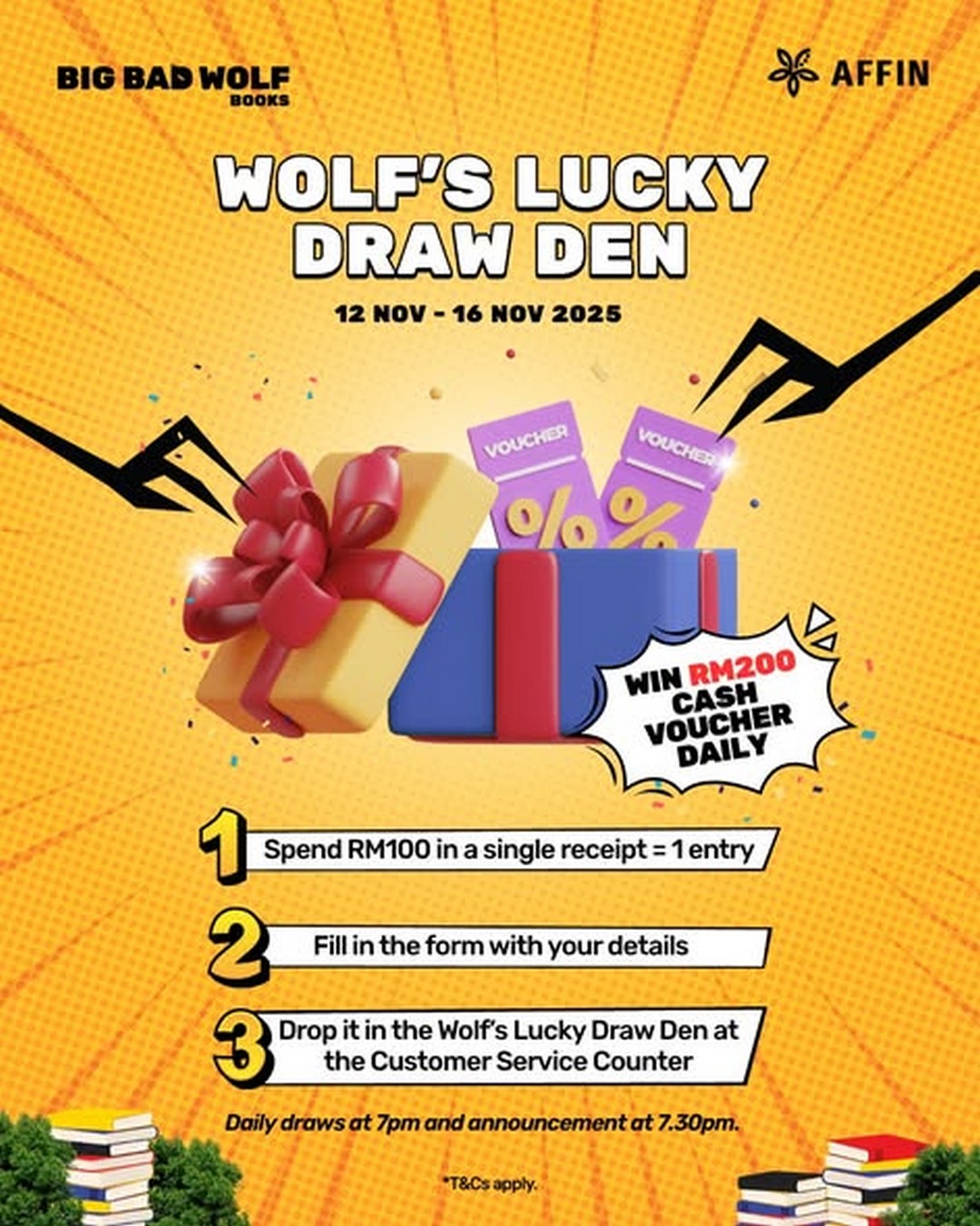 Big-Bad-Wolf-Books-Sabah-Lucky-Draw-Den 12–16 November 2025: Big Bad Wolf Books Sabah Lucky Draw Den: Book Fair & Daily Cash Voucher Giveaway Promotion