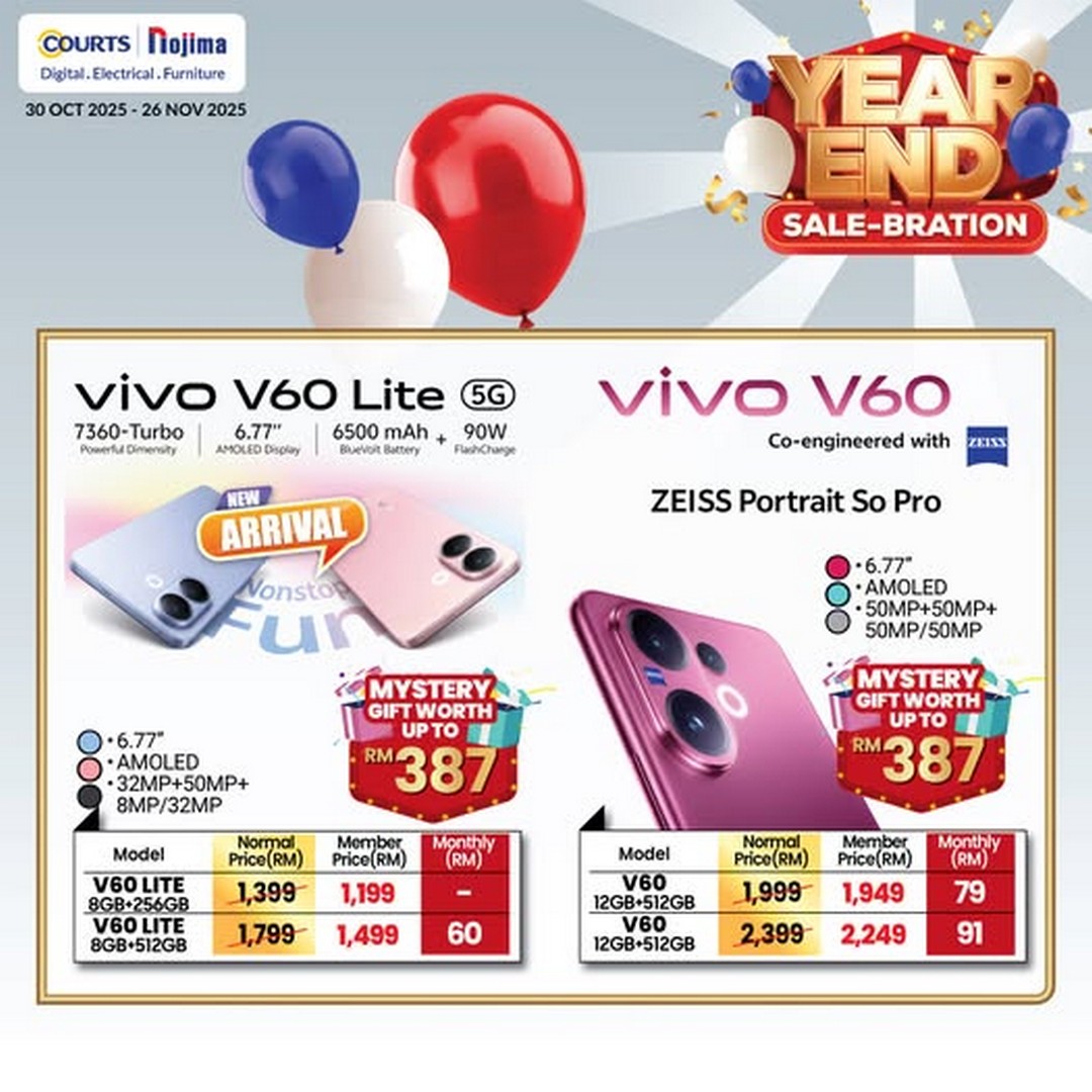 COURTS-Malaysia-vivo-V60-V60-Lite-Smart-Upgrade-Sale 30 October–26 November 2025: COURTS Malaysia: vivo V60 & V60 Lite Smart Upgrade Sale with Mystery Gift Worth Up to RM387