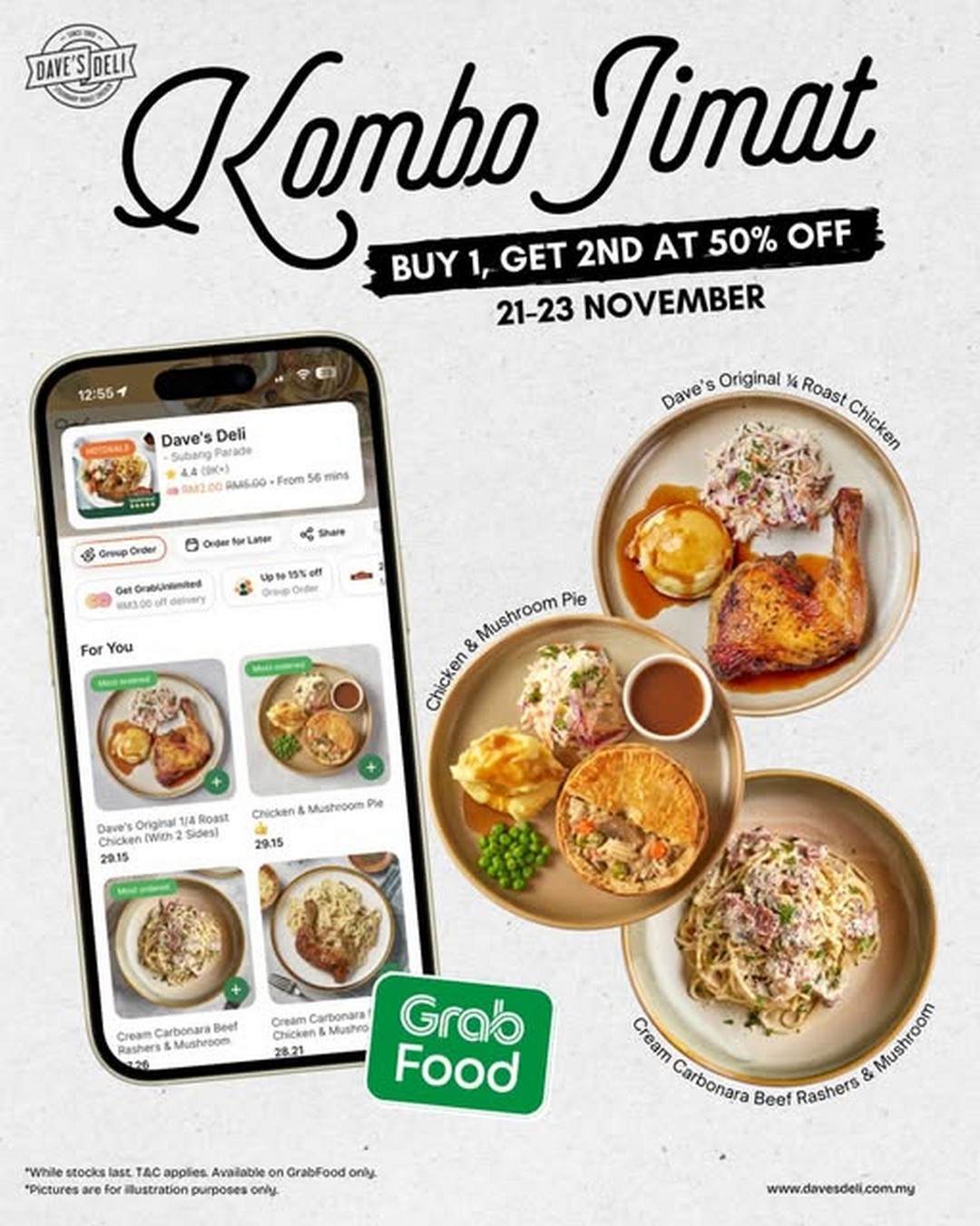 Daves-Deli-Malaysia-GrabFood-Limited-Time-Promotion 21-23 November 2025: Dave’s Deli Malaysia, GrabFood Limited-Time Promotion, Buy 1 Get 2nd at 50% Off Kombo Jimat Deal