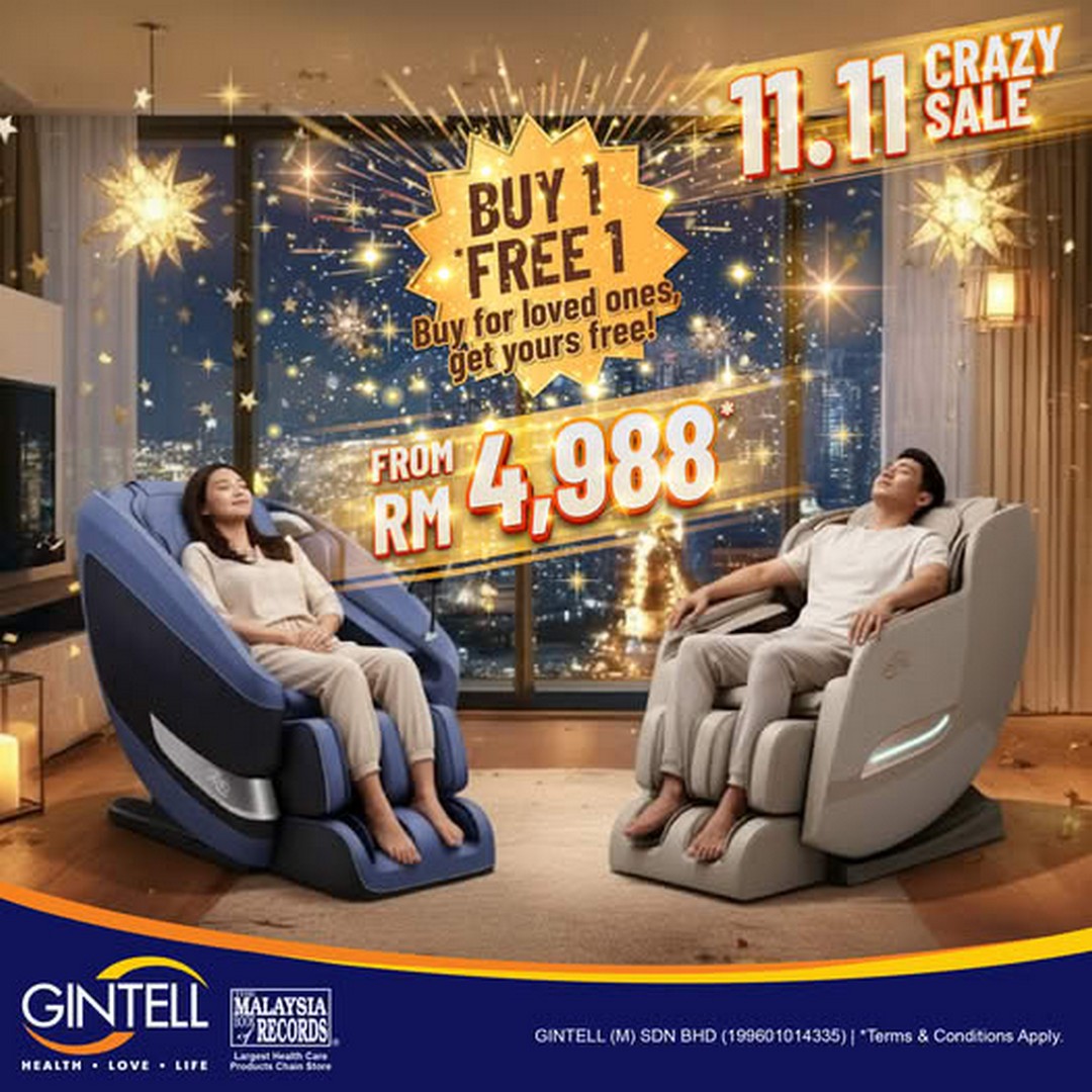 GINTELL-11.11-Crazy-Sale-Buy-1-Free-1-Massage-Chair-Promotion 11 November 2025: GINTELL 11.11 Crazy Sale: Buy 1 Free 1 Massage Chair Promotion at RM4,988 with Free Delivery & Warranty
