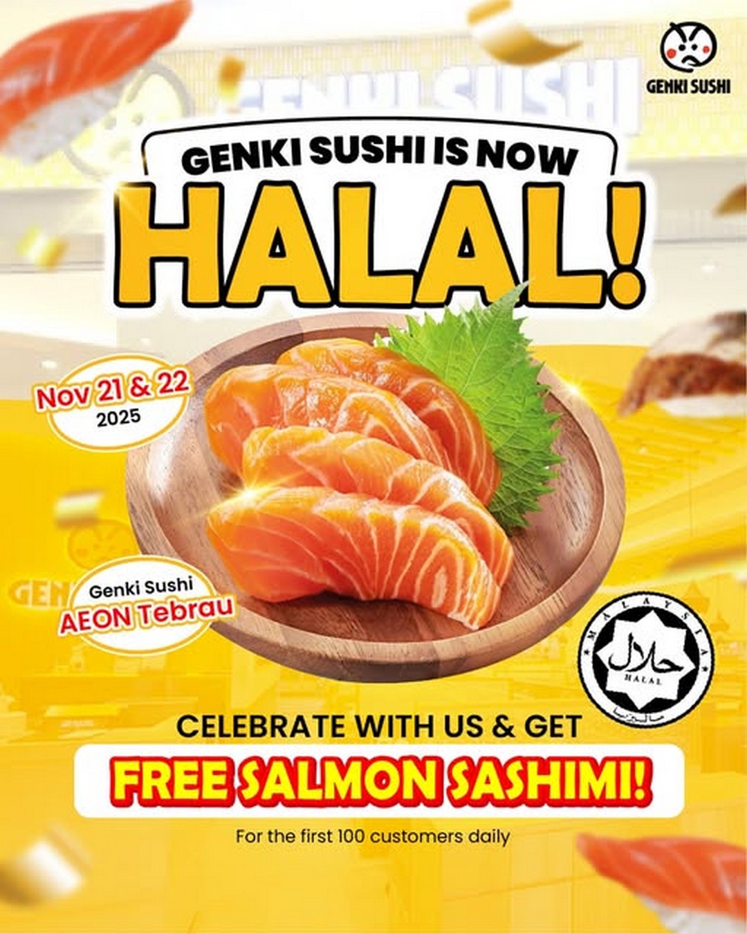 Genki-Sushi-Malaysia-Halal-Celebration 21-22 November 2025: Genki Sushi Malaysia: Halal Celebration with Free Salmon Sashimi Giveaway