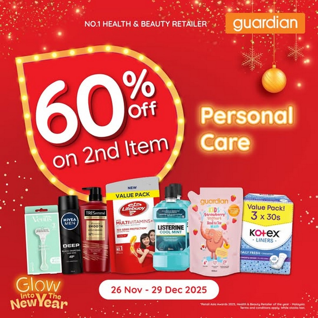 Guardian-Malaysia-60-OFF-Second-Item-Promotion-1 26 November–29 December 2025: Guardian Malaysia: 60% OFF Second Item Promotion with Member Rewards and Free Gifts, In-Store and Online Savings
