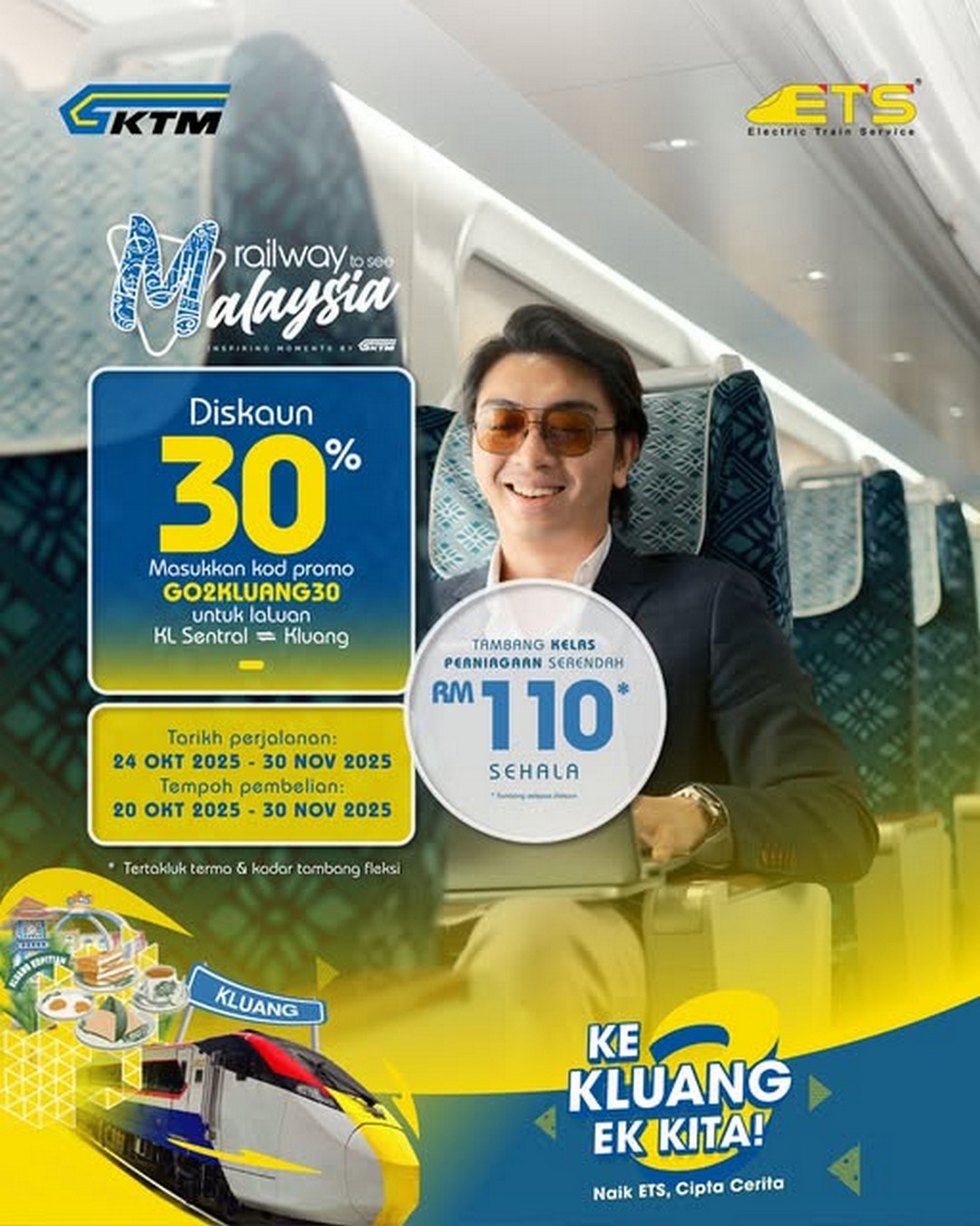 KTM-Berhad-30-Discount-on-ETS-Business 20 October–30 November 2025: KTM Berhad: 30% Discount on ETS Business Class Coach to Kluang Promotion