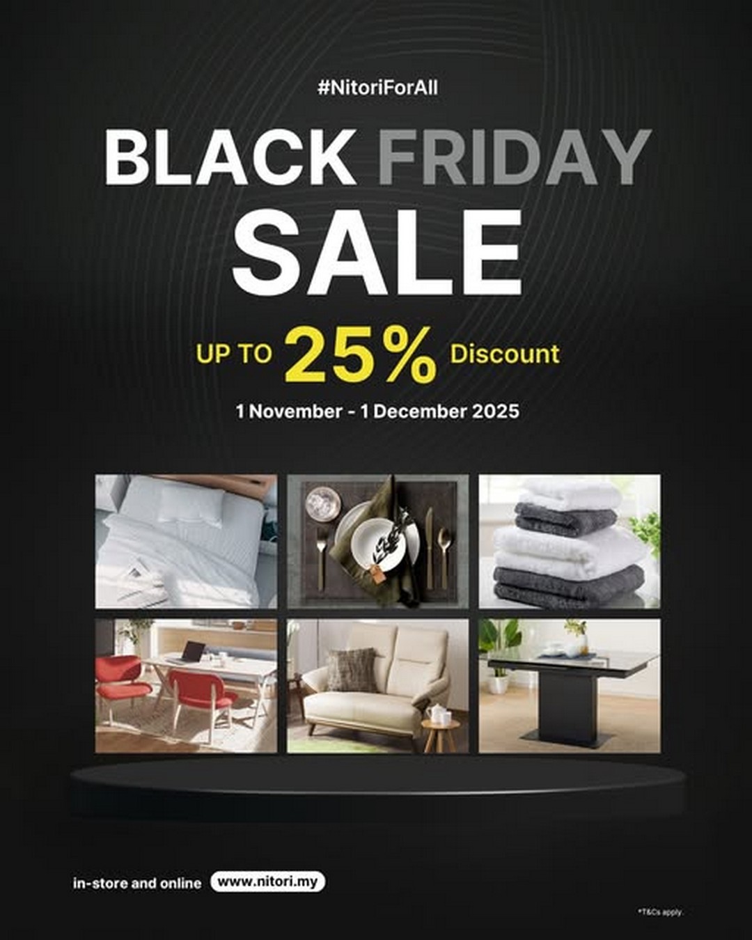 NITORI-Malaysia-Black-Friday-Home-Essentials-Sale 1 November–1 December 2025: NITORI Malaysia: Black Friday Home Essentials Sale – Up to 25% Off on Tableware, Bedding, Mattresses & Sofas
