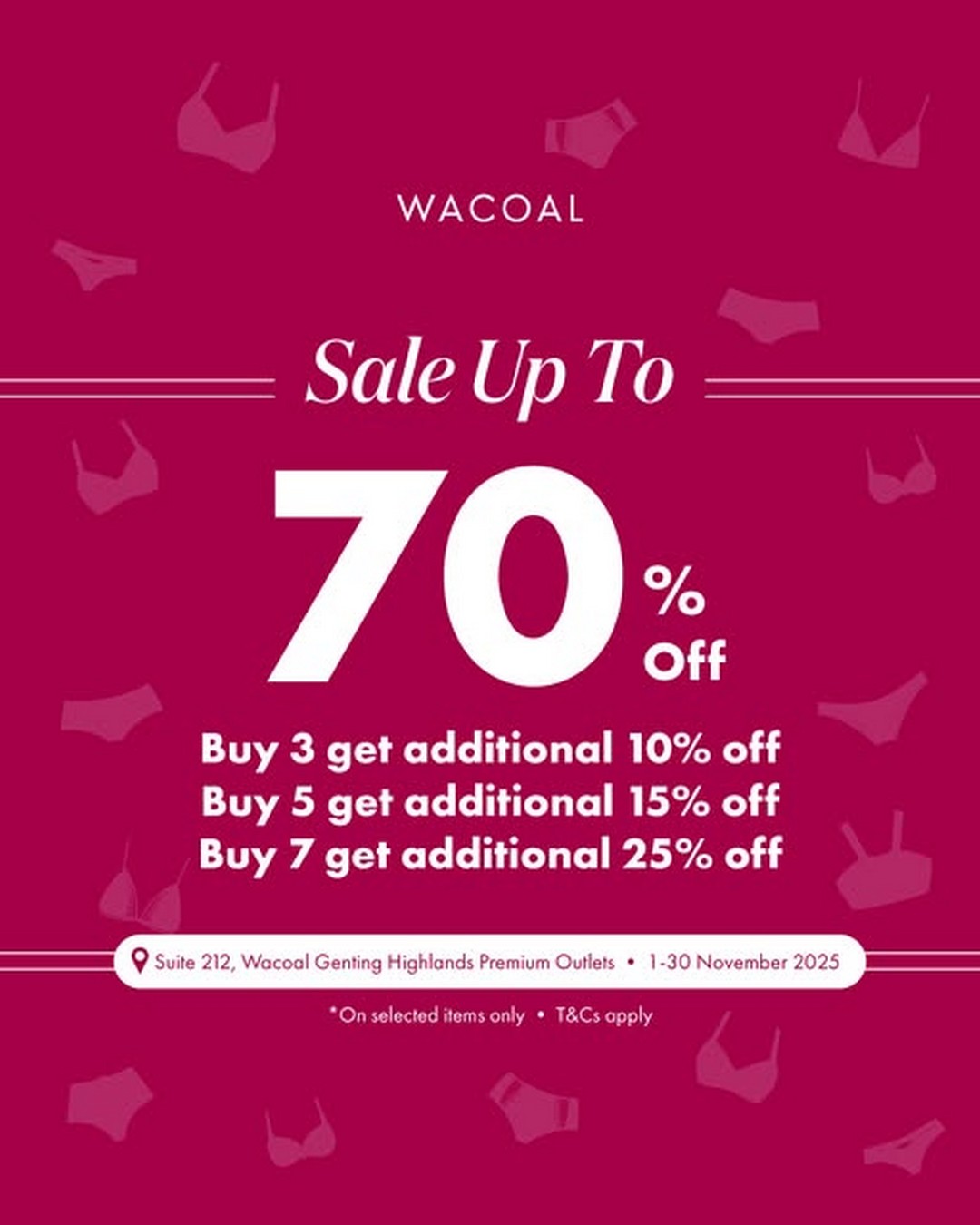 Wacoal-Factory-Outlet-Special-Sale-Up-to-70-Off 1-30 November 2025: Wacoal Factory Outlet Special Sale: Up to 70% Off with Additional Discounts on Multi-Buy Purchases