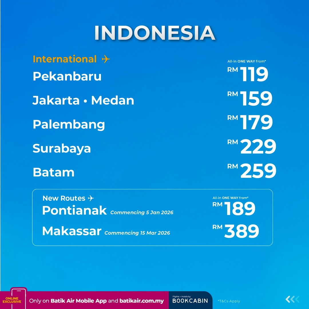 Batik-Air-Malaysia-Year-End-Sale-Domestic-Flights-from-RM69-International-5 9-31 December 2025: Batik Air Malaysia: Year End Sale: Domestic Flights from RM69 & International from RM119