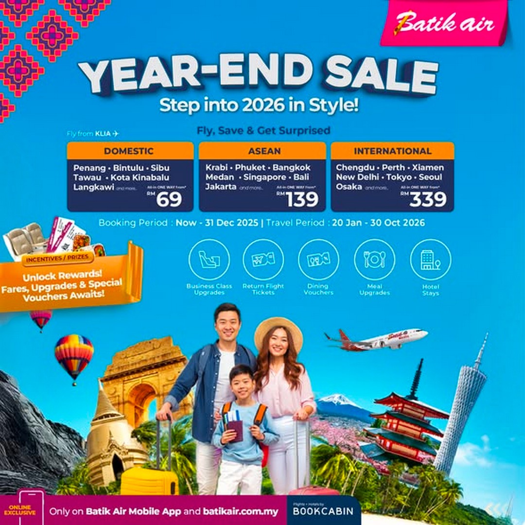Batik-Air-Malaysia-Year-End-Sale-Domestic-Flights-from-RM69-International 9-31 December 2025: Batik Air Malaysia: Year End Sale: Domestic Flights from RM69 & International from RM119