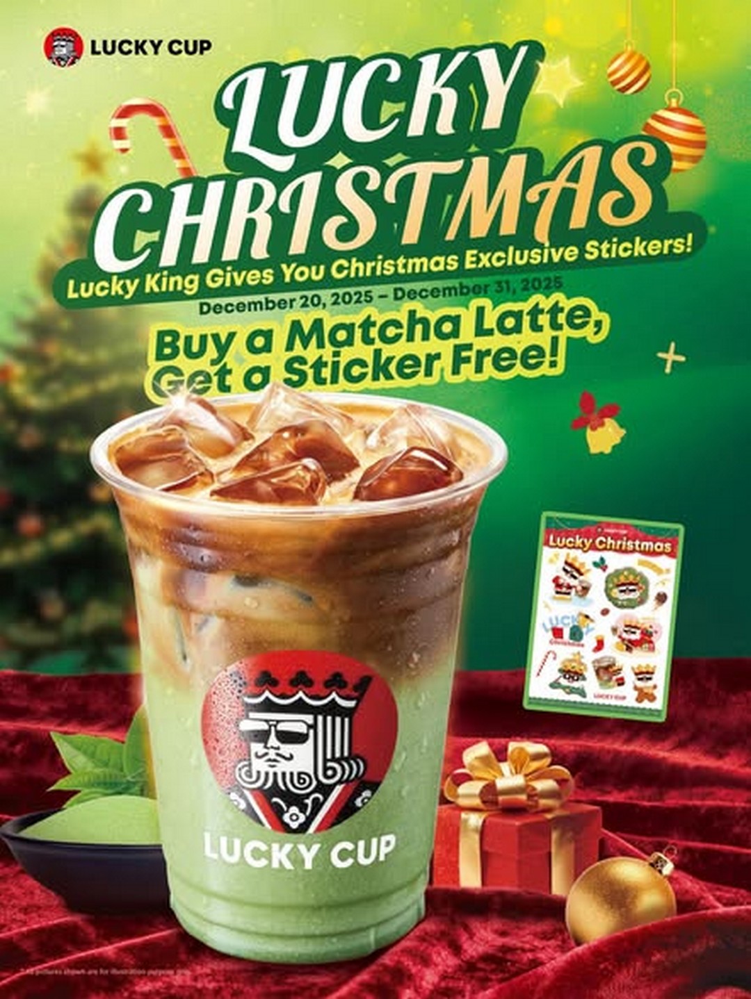 Lucky-Cup-Coffee-Buy-One-Matcha-Latte-Get-a-Free-Christmas 20–31 December 2025: Lucky Cup Coffee: Buy One Matcha Latte Get a Free Christmas Limited-Edition Sticker Promotion