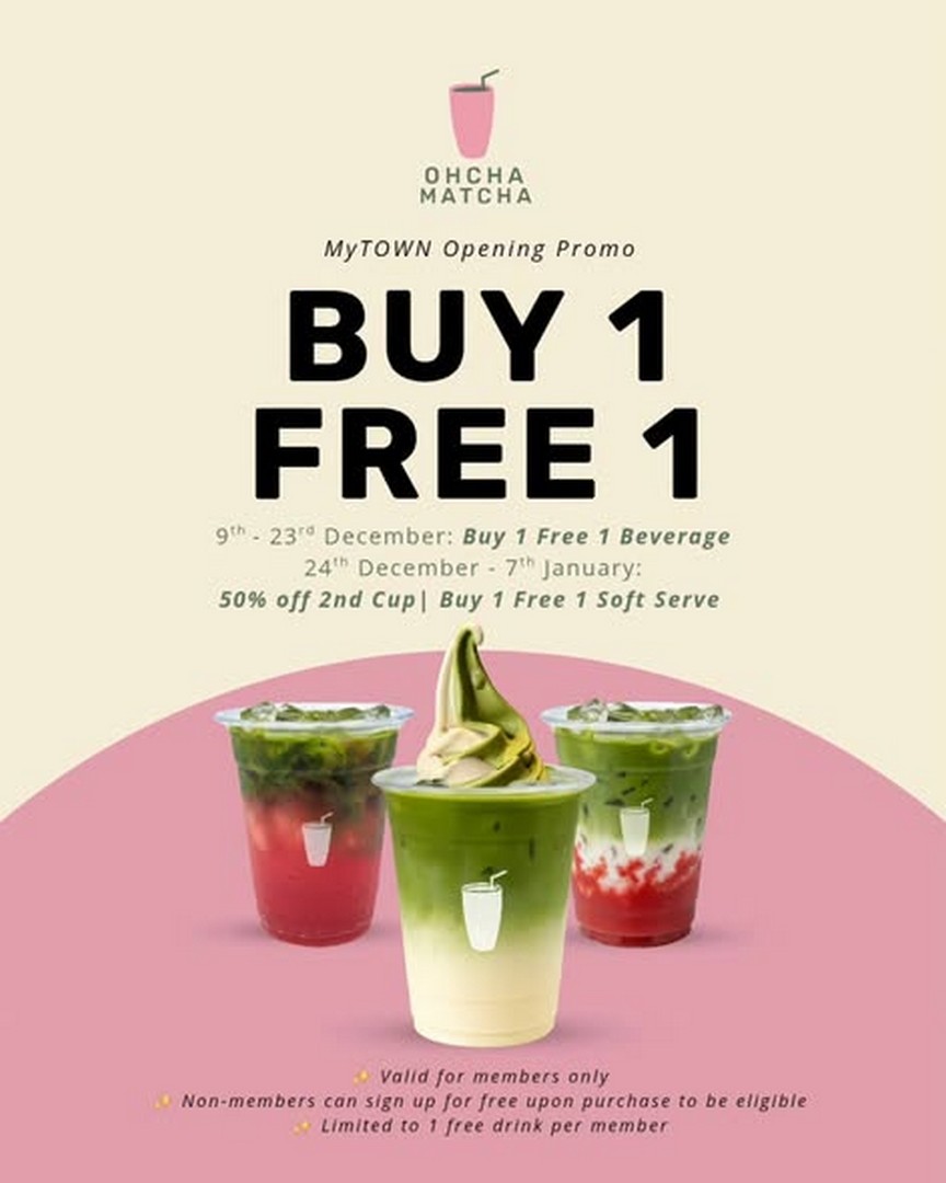 Oh-Cha-Matcha-Grand-Opening-Promotion-1 9 December 2025-7 January 2026: Oh Cha Matcha: Grand Opening Promotion: Launch Deals with Buy 1 Free 1 and Soft Serve Discounts