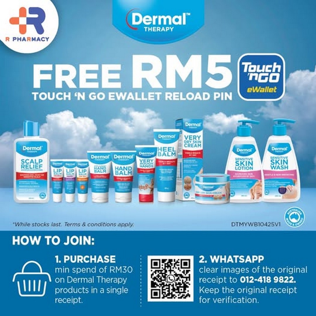 R-Pharmacy-RM5-Touch-‘n-Go-eWallet-Rebate-with-Dermal-Therapy 3 December 2025 Onward: R Pharmacy: RM5 Touch ‘n Go eWallet Rebate with Dermal Therapy Products Purchase: Promotion with Step-by-Step Redemption