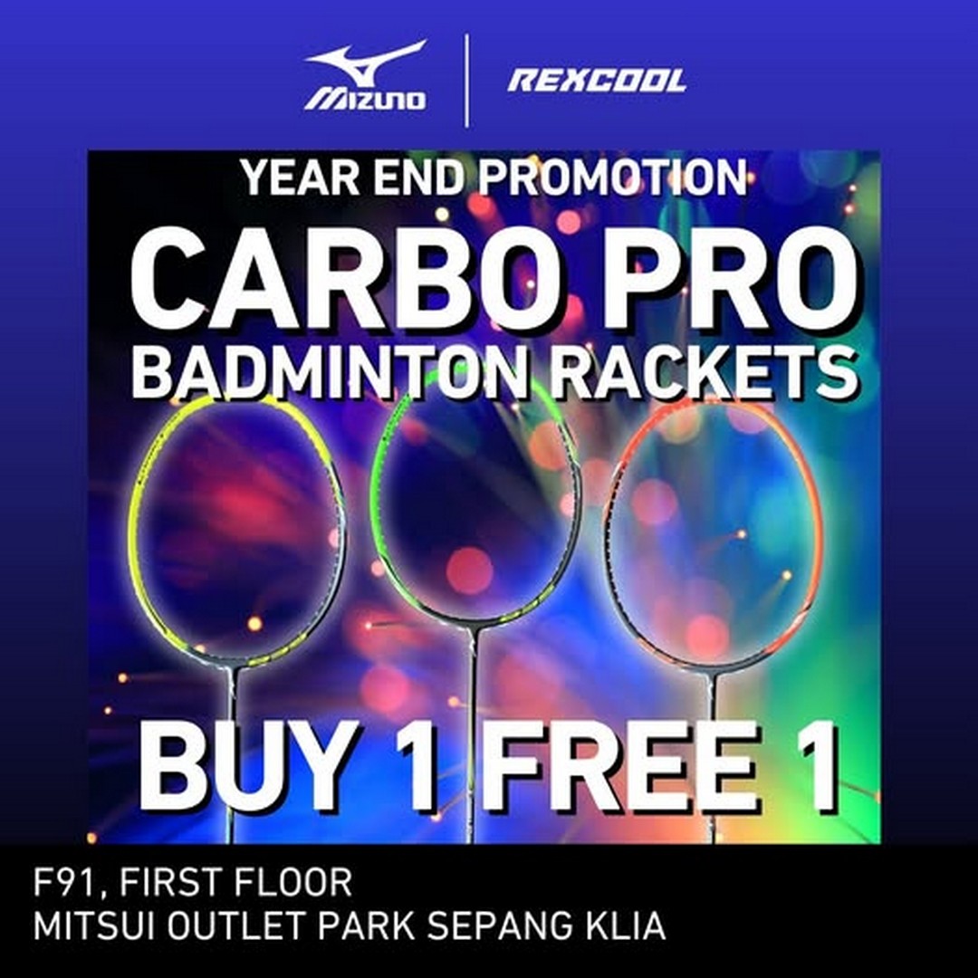 Rexcool-Mizuno-Carbo-Pro-Badminton-Rackets-Buy-1-Free-1-Promotion 5 December 2025 onwards: Rexcool: Mizuno Carbo Pro Badminton Rackets Buy 1 Free 1 Promotion at Mitsui Outlet Park KLIA Sepang