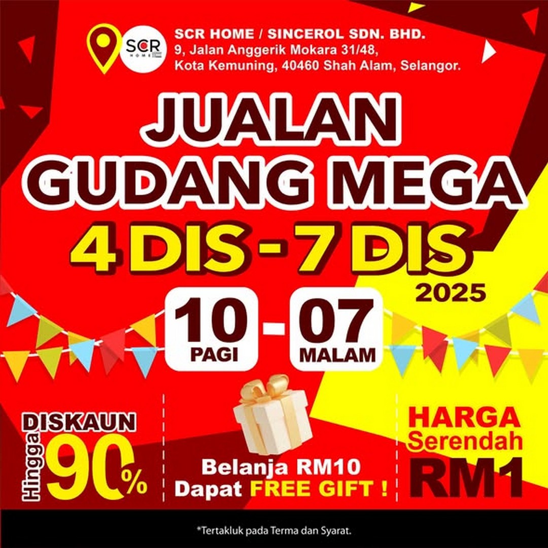 SCR-Home-Mega-Clearance-Sale 4-7 December 2025: SCR Home: Mega Clearance Sale – Up to 90% Off Home Essentials