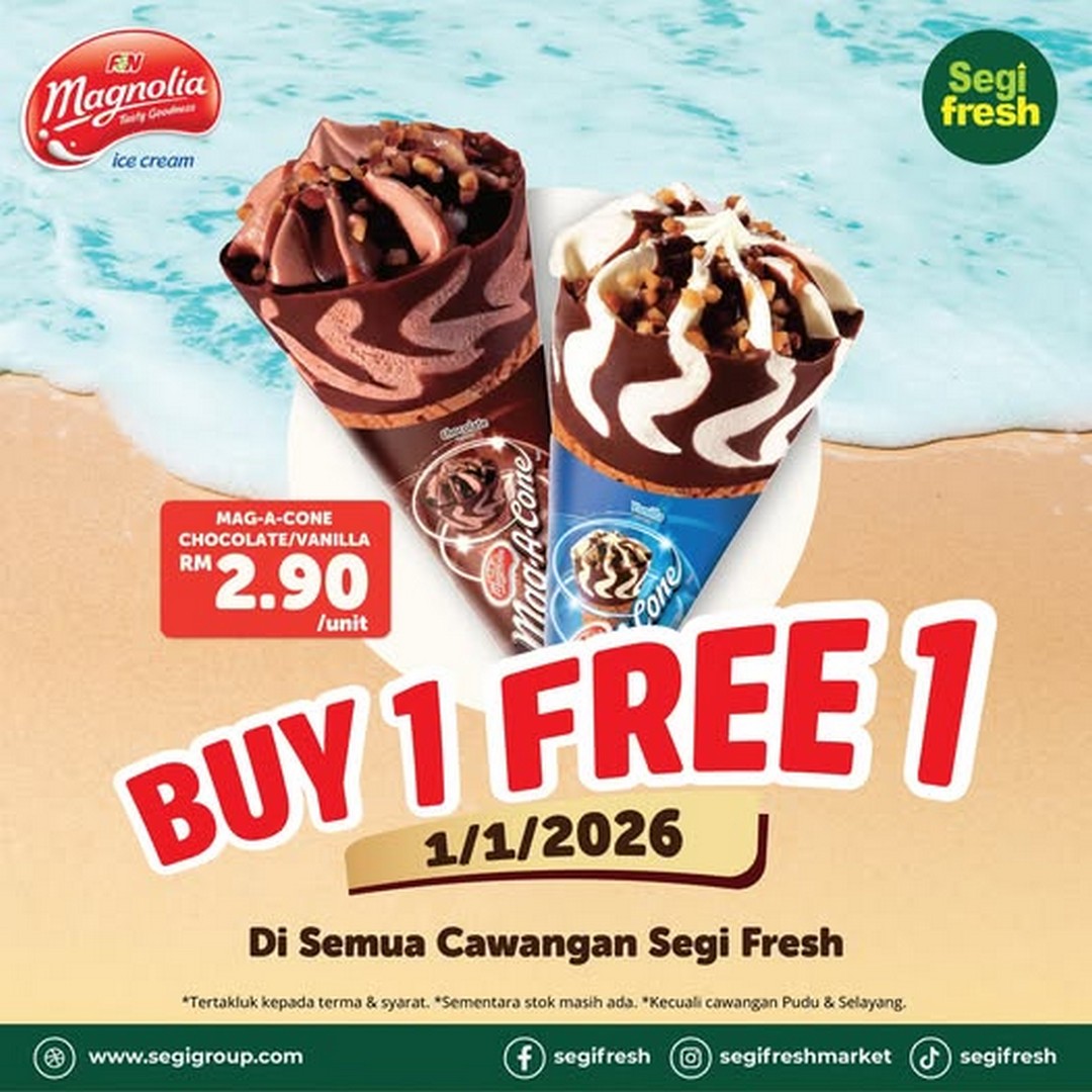 Segi-Fresh-Magnolia-Mag-A-Cone-Buy-1-Free-1-Ice-Cream-Promotion 1 January 2026: Segi Fresh: Magnolia Mag-A-Cone Buy 1 Free 1 Ice Cream Promotion at RM2.90 Per Unit Nationwide
