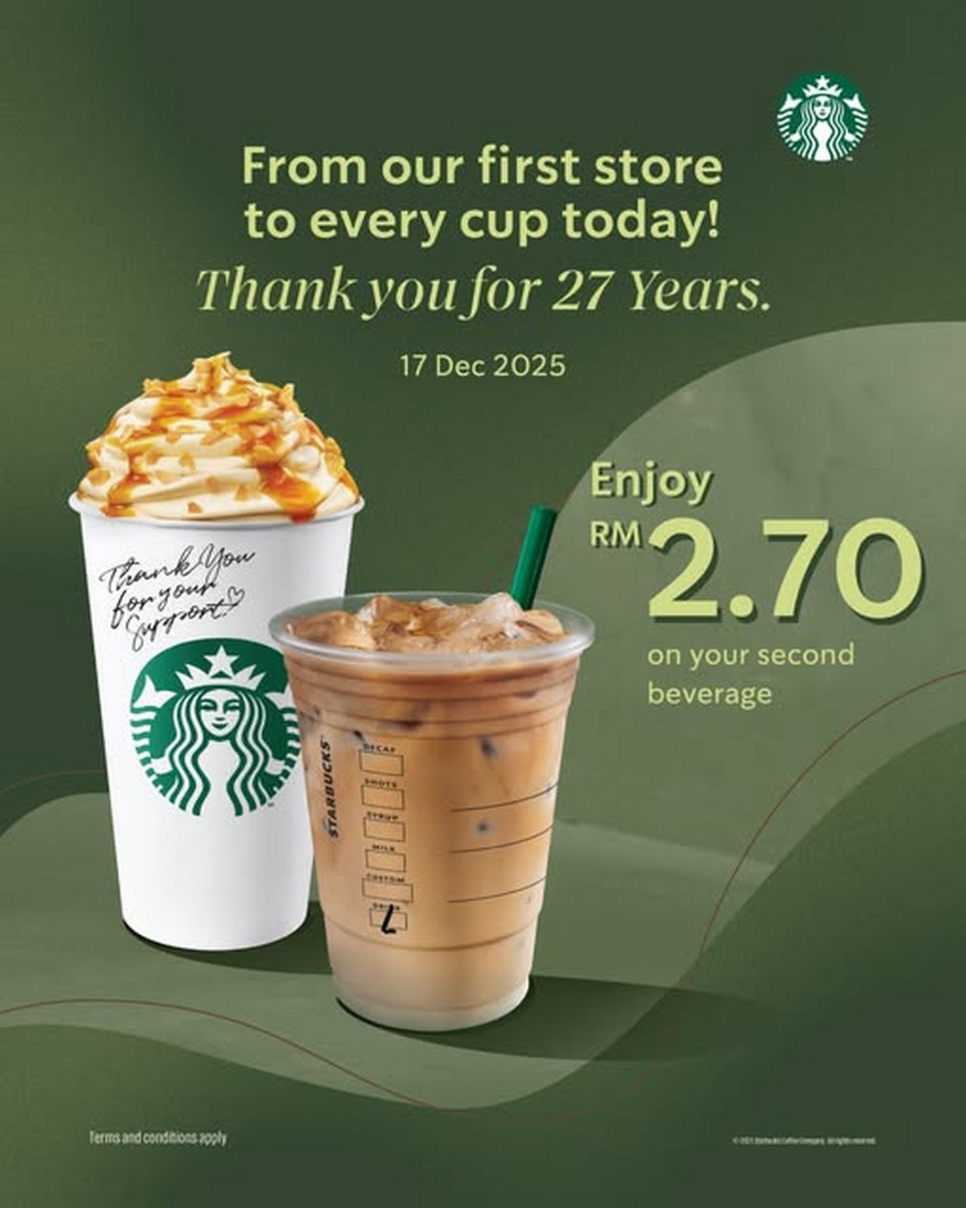 Starbucks-Malaysia-27th-Anniversary-Second-Beverage 17 December 2025: Starbucks Malaysia: 27th Anniversary Second Beverage at RM2.70 Promotion at Selected Stores Nationwide