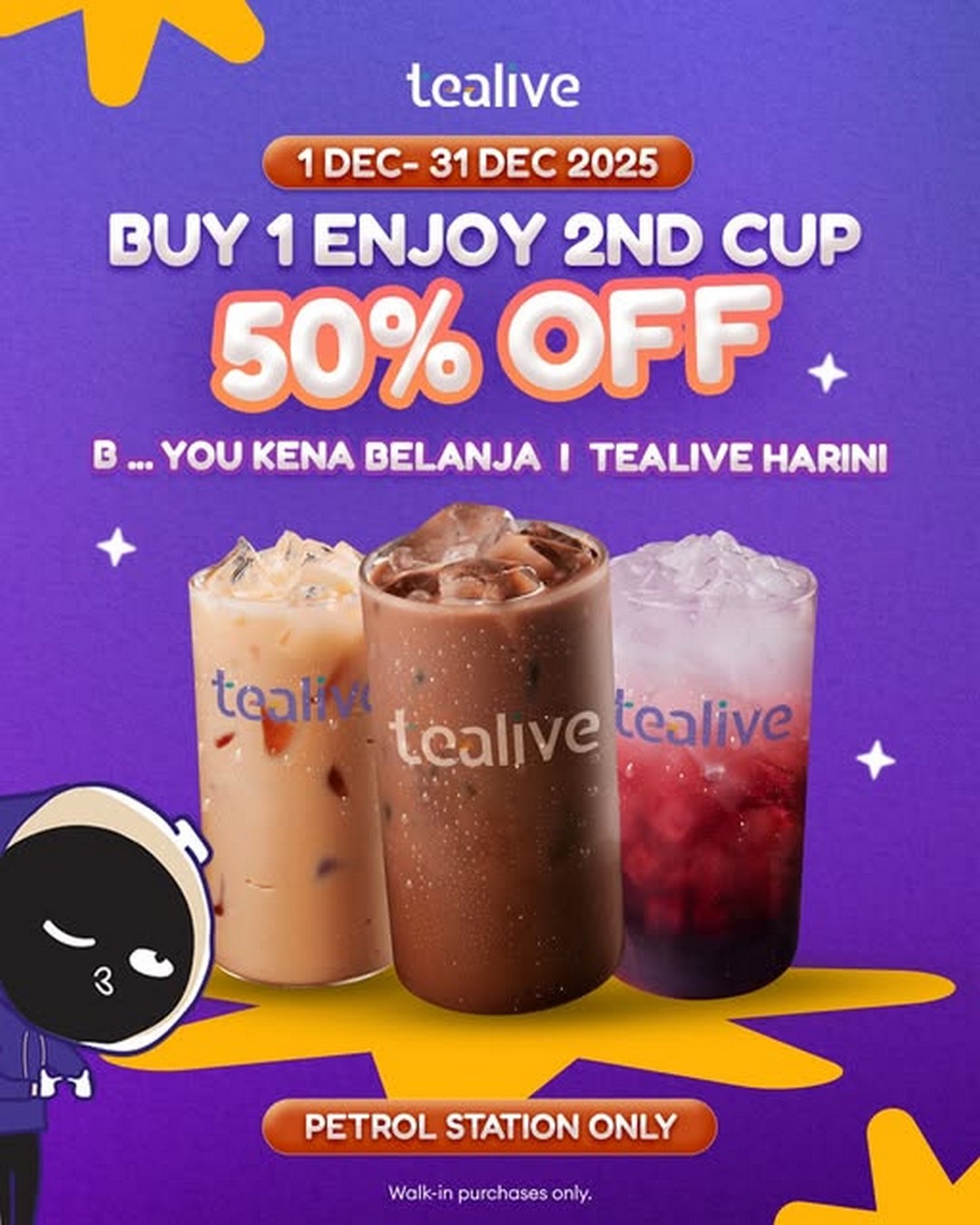 Tealive-Malaysia-Buy-1-Get-50-Off-Second-Drink-Promotion 15-31 December 2025: Tealive Malaysia: Buy 1 Get 50% Off Second Drink Promotion at Petrol Stations