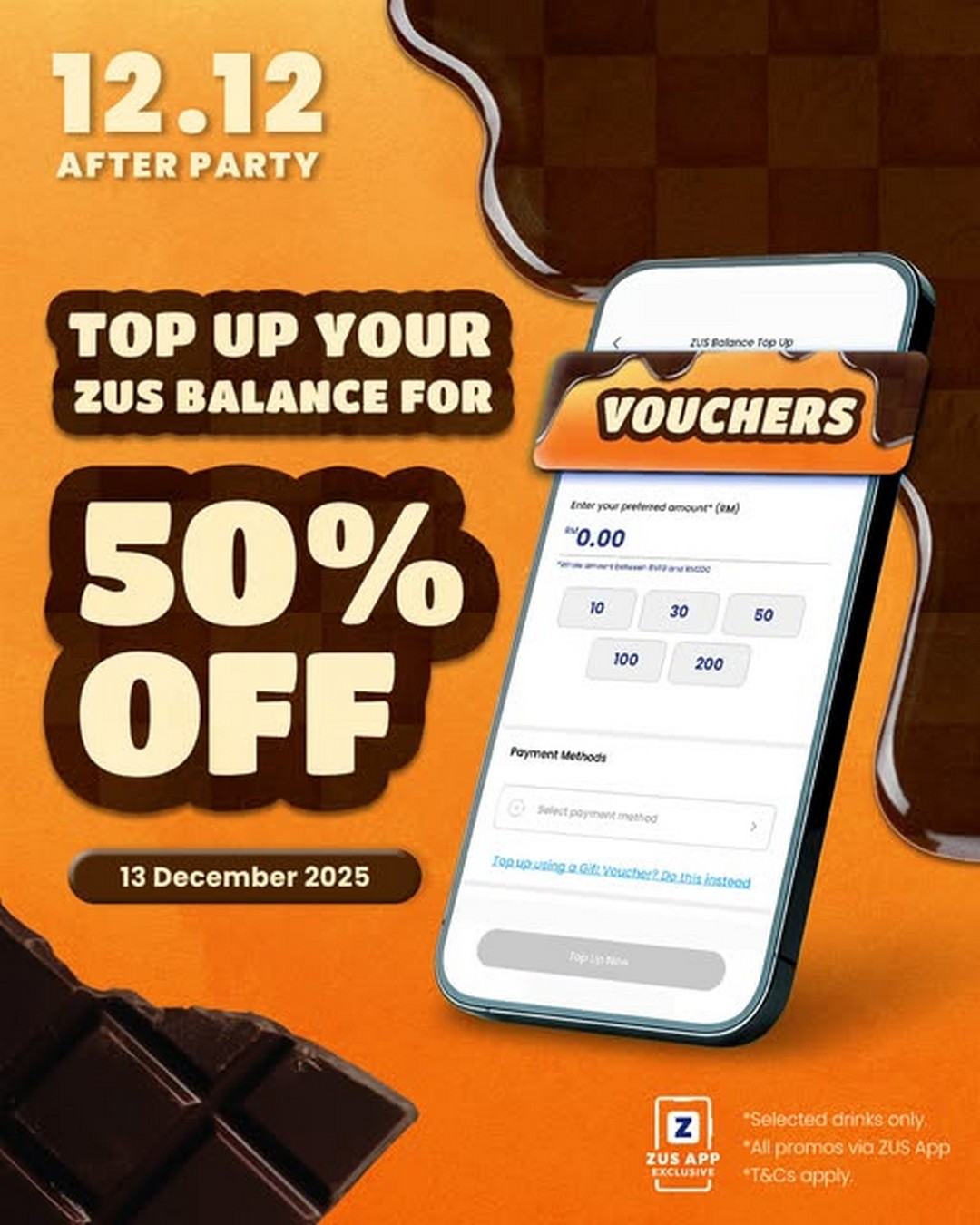 ZUS-Coffee-9X-50-Off-Voucher-Top-Up-Promotion 13 December 2025: ZUS Coffee: 9X 50% Off Voucher Top-Up Promotion, Year-End Coffee Deal Malaysia