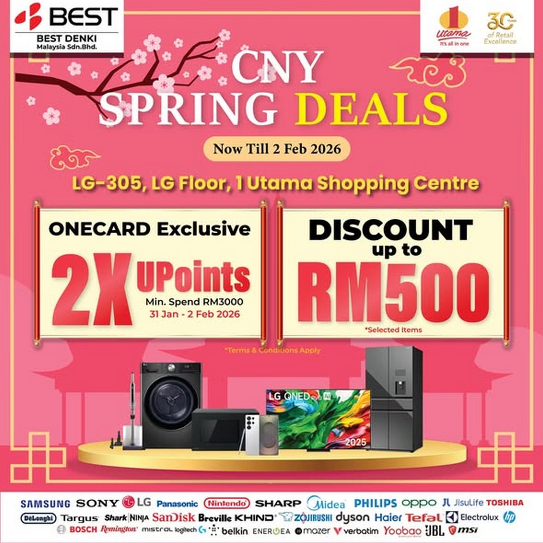BEST-Denki-Malaysia-CNY-Spring-Deals-Promotion-at-1-Utama Now till 2 February 2026: BEST Denki Malaysia CNY Spring Deals Promotion at 1 Utama – Exclusive ONECARD Rewards, Up to RM500 Discounts on Home Appliances