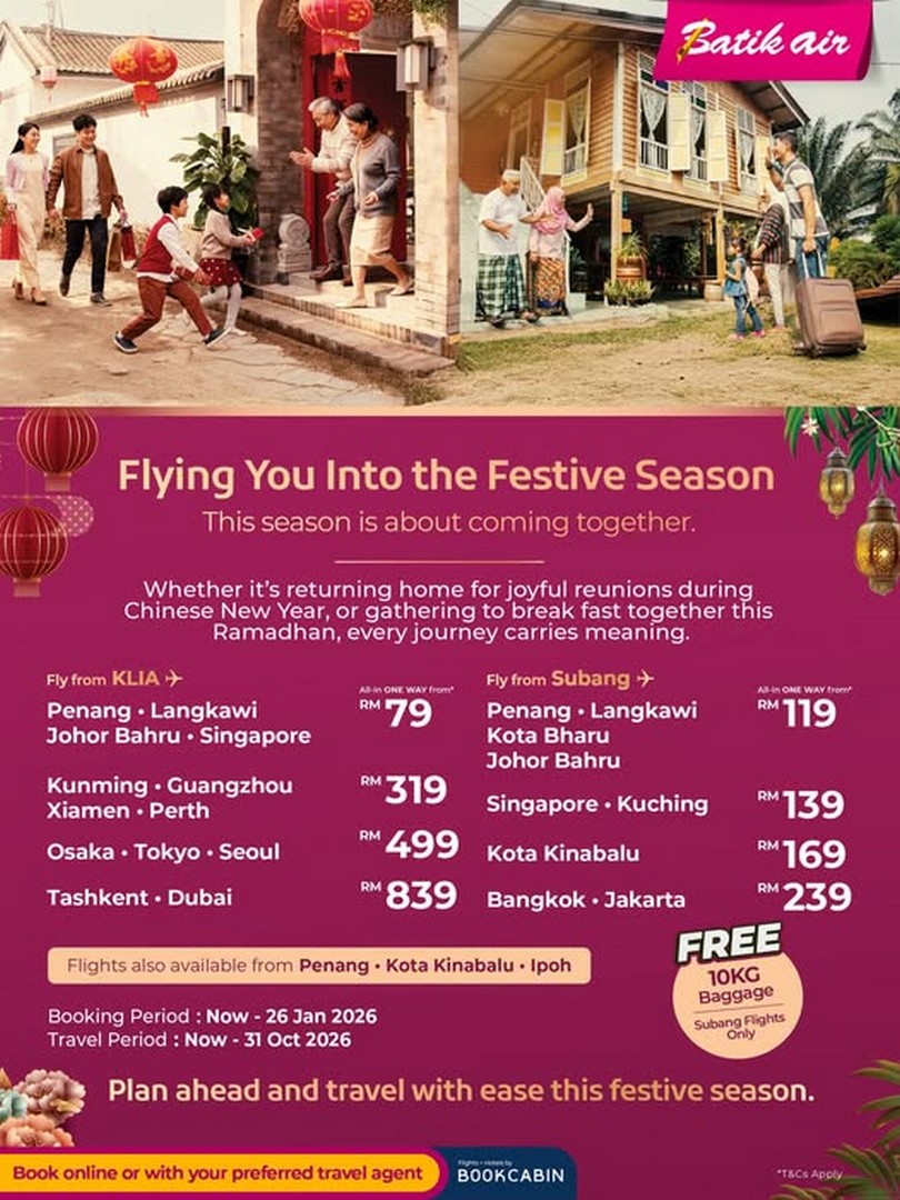 Batik-Air-Malaysia-Fly-Festive-This-Season Now till 26 January 2026: Batik Air Malaysia: Fly Festive This Season with Special Fares and Free Baggage Promotion