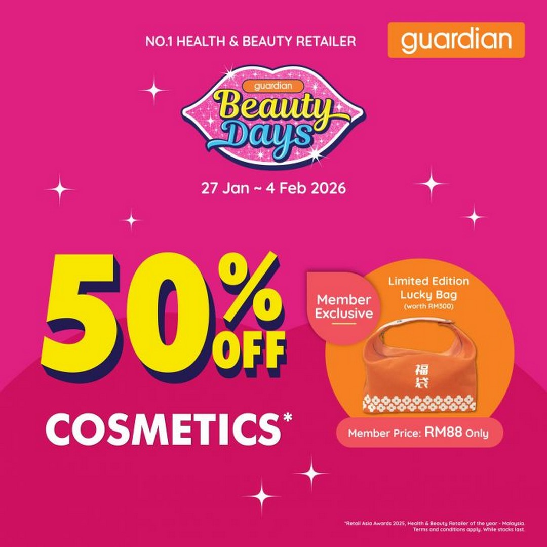 Guardian-Malaysia-Beauty-Days-50-OFF-Cosmetics-Sale 27 January-4 February 2026: Guardian Malaysia: Beauty Days 50% OFF Cosmetics Sale – Exclusive Member Lucky Bag Offer
