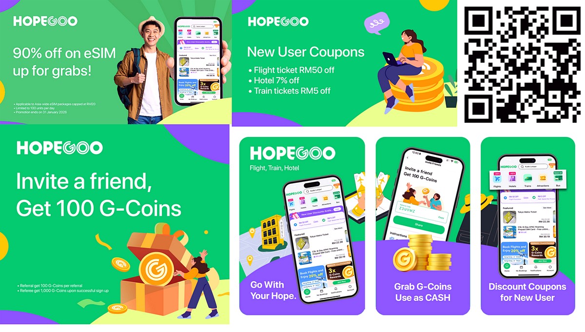 HopeGoo-Malaysia-Promotion-2026 1-31 Jan 2026: HopeGoo Malaysia App Launch Promotion – One-Stop Travel Booking Deals with eSIM, Flight & Hotel Discounts