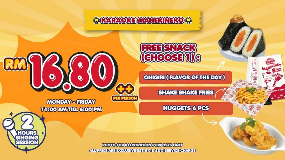 Karaoke-Manekineko-Malaysia-RM16.80 14 January 2026 onwards: Karaoke Manekineko Malaysia RM16.80++ Weekday Singing Deal – Affordable Karaoke Promotion with Free Snack