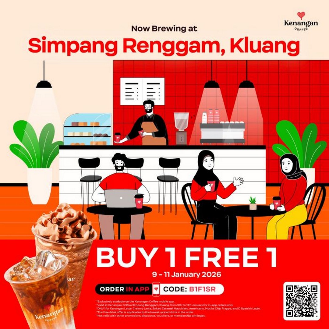 Kenangan-Coffee-Simpang-Renggam-Grand-Opening 9–11 January 2026: Kenangan Coffee Simpang Renggam Grand Opening: Buy 1 Free 1 Coffee Promotion