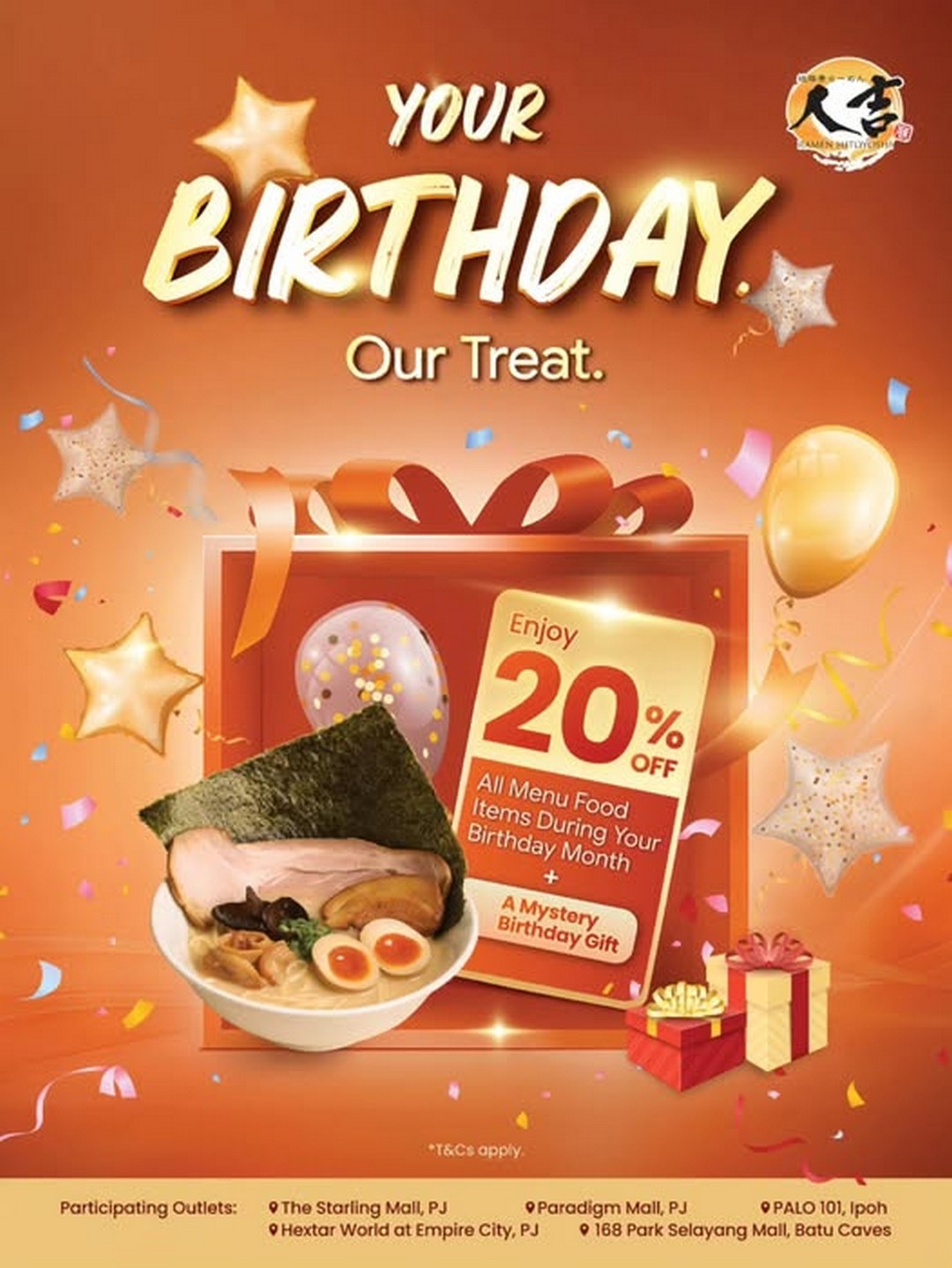 Ramen-Hitoyoshi-Malaysia-Birthday-Treat 16 January 2026 onwards: Ramen Hitoyoshi Malaysia Birthday Treat: 20% Off All Food Items & Mystery Surprise Promotion
