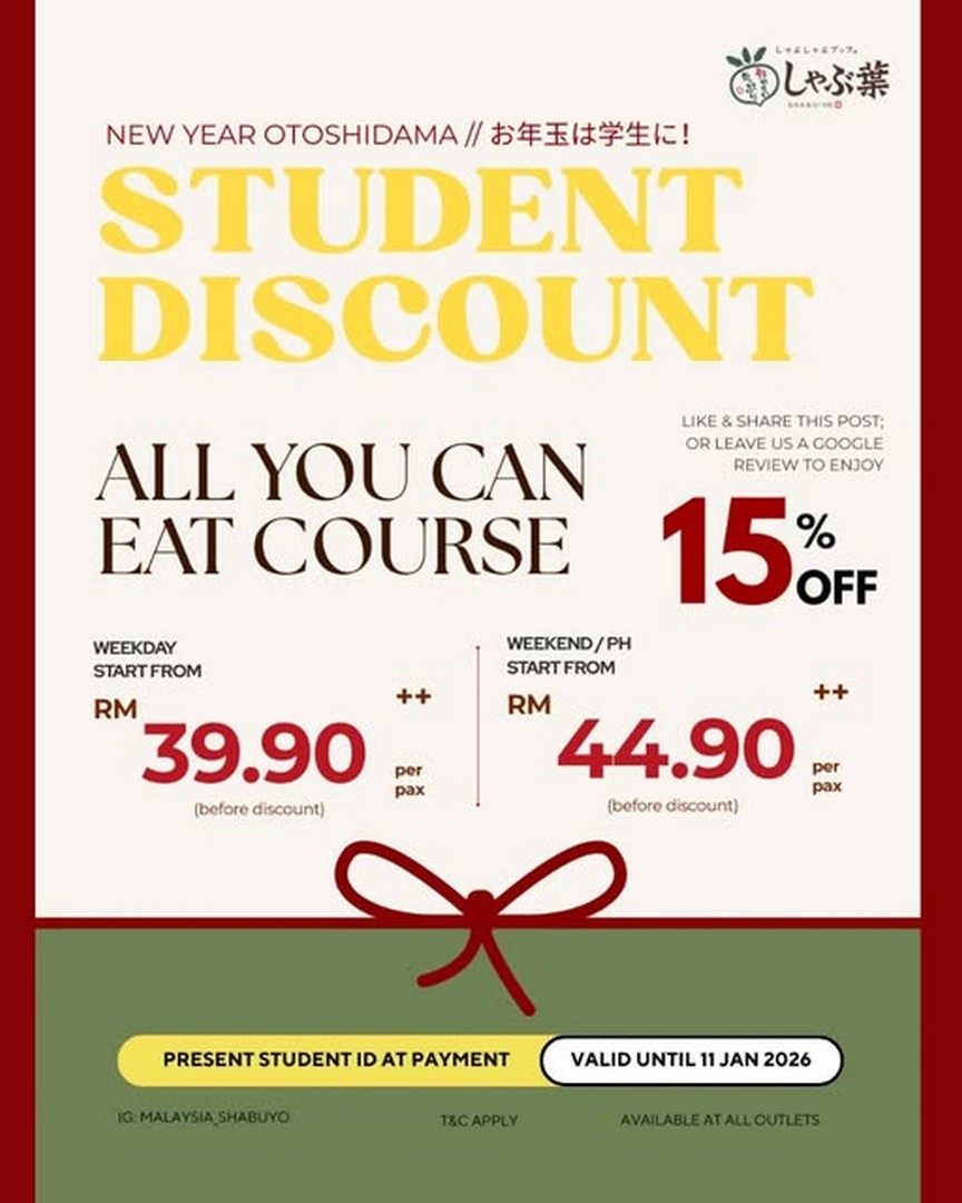 SHABU-YO-Malaysia-Otoshidama-Time-Student-Special 5–11 January 2026: SHABU-YO Malaysia: Otoshidama Time Student Special: 15% OFF All-You-Can-Eat Buffet Promotion