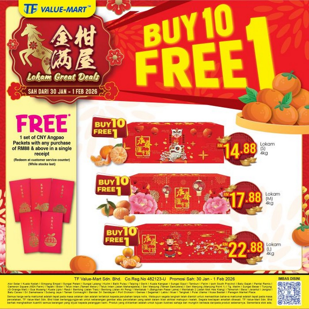 TF-Value-Mart-CNY-Lokam-Promotion 30 January-1 February 2026: TF Value-Mart: CNY Lokam Promotion – Buy 10 Free 1 Mandarin Oranges & Free Angpao Packets