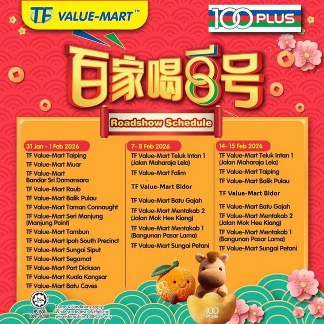 TF-Value-Mart-Malaysia-Celebrate-Chinese-New-Year-1 30 January 2026 onwards: TF Value-Mart Malaysia: Celebrate Chinese New Year with 100PLUS Roadshow: Promotion with Spin-The-Wheel and Limited-Edition Gifts