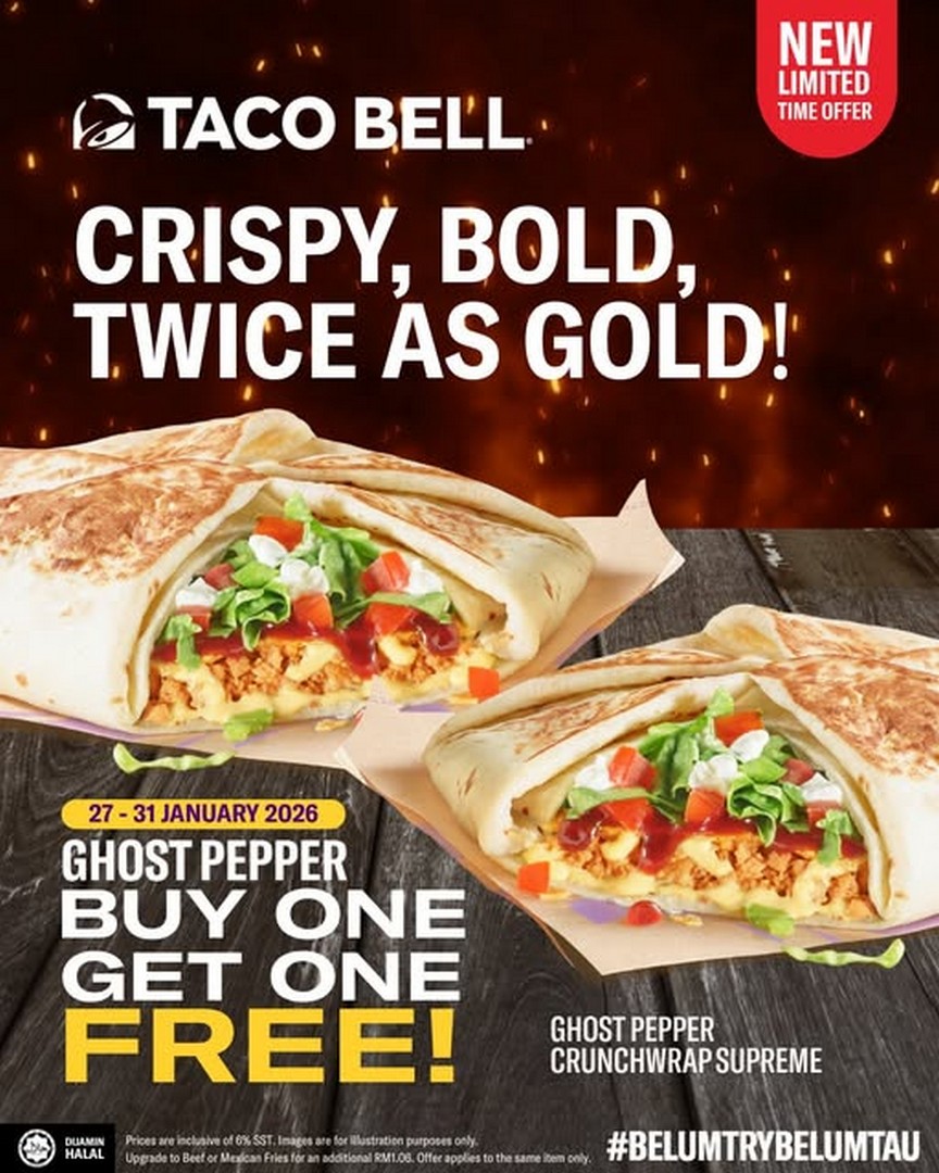 Taco-Bell-Malaysia-FREE-Ghost-Pepper-Crunchwrap-Supreme 27–31 January 2026: Taco Bell Malaysia: FREE Ghost Pepper Crunchwrap Supreme™ Spicy Challenge Promotion