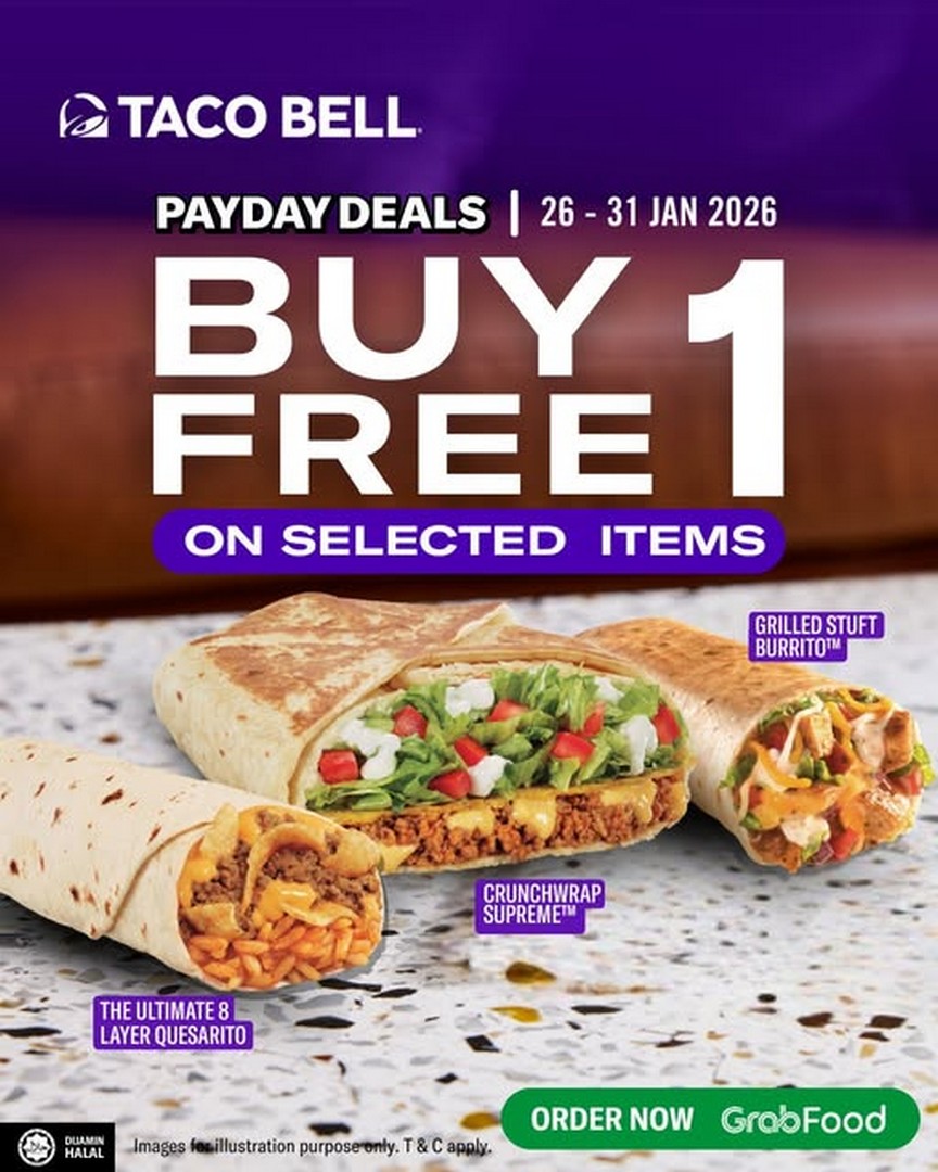 Taco-Bell-Malaysia-GrabFood-Payday-Deals-Buy-1-Free-1-Promotion 26–31 January 2026: Taco Bell Malaysia GrabFood Payday Deals Buy 1 Free 1 Promotion