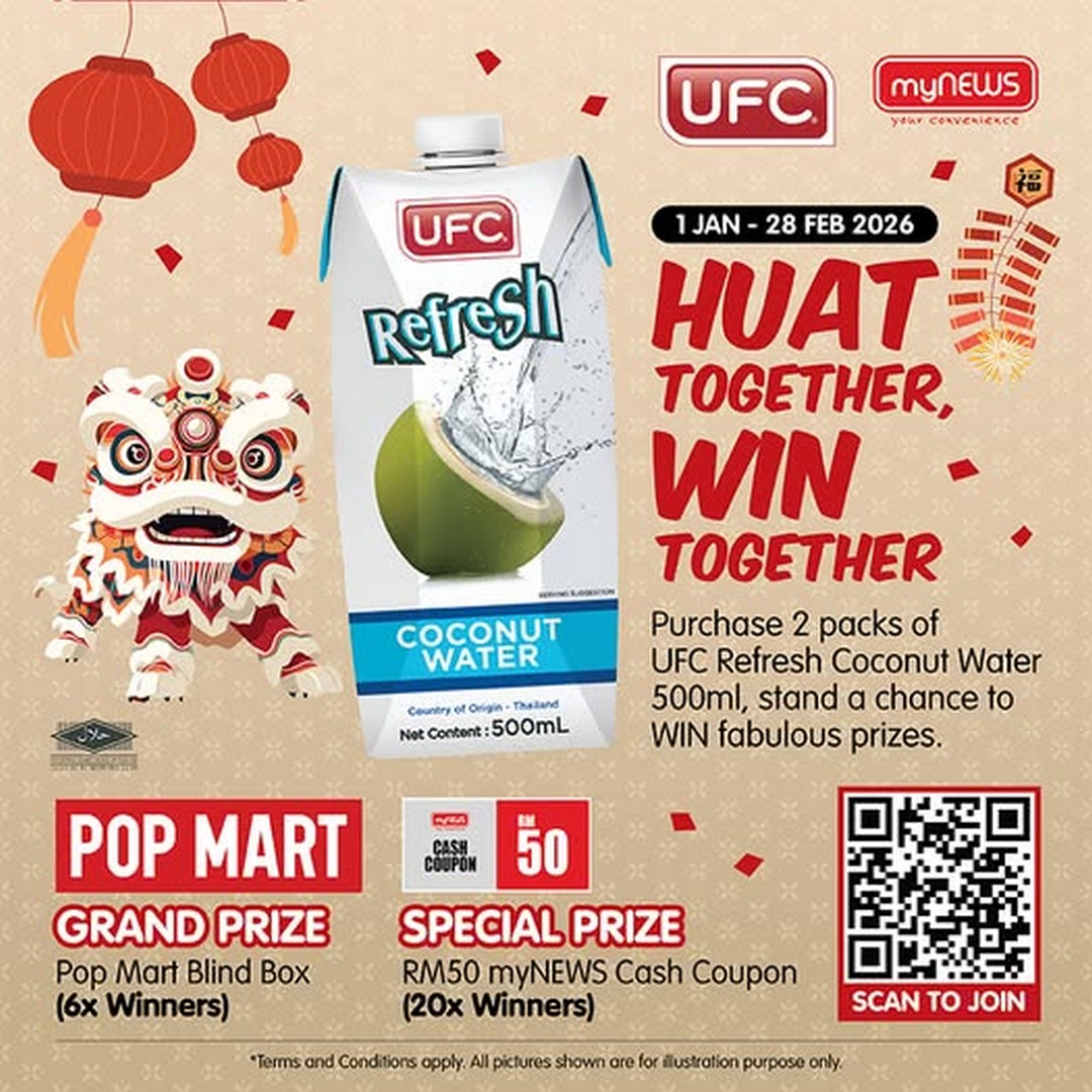 myNEWS-Malaysia-Buy-UFC-Refresh-Coconut-Water 1 January–28 February 2026: myNEWS Malaysia: Buy UFC Refresh Coconut Water and Stand a Chance to Win Pop Mart Blind Box and Cash Coupons Promotion