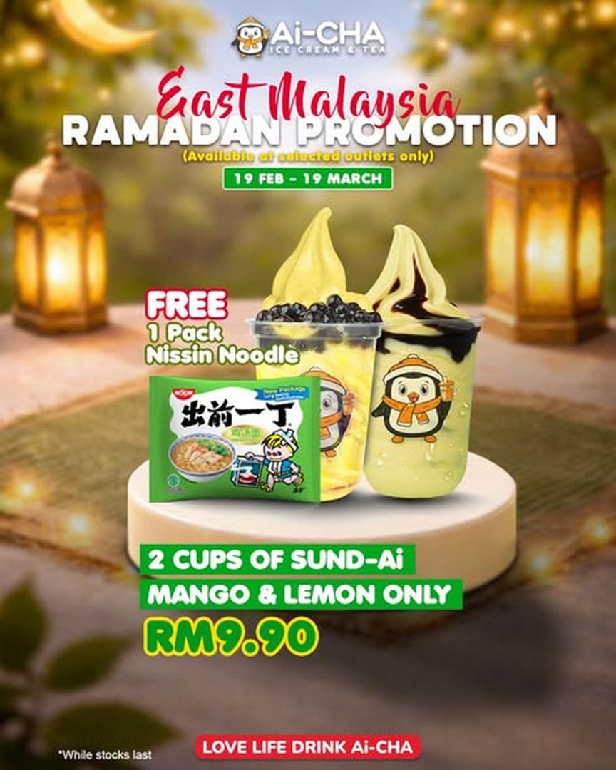 Ai-CHA-Malaysia-Buka-Puasa-Special-Promotion-2 19 February–19 March 2026: Ai-CHA Malaysia Buka Puasa Special Promotion in East Malaysia – Lucky Go Lemon Combo or Sund Ai from RM9.90 with FREE Nissin Noodle