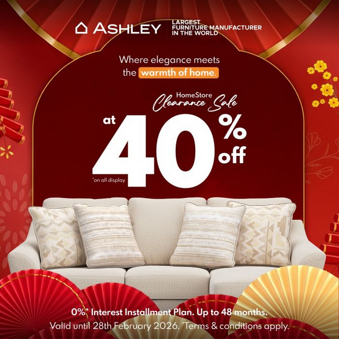 Ashley-Furniture-HomeStore-Chinese-New-Year-Clearance-Sale Now till 28 February 2026: Ashley Furniture HomeStore: Chinese New Year Clearance Sale – 40% Off Display Sets Nationwide