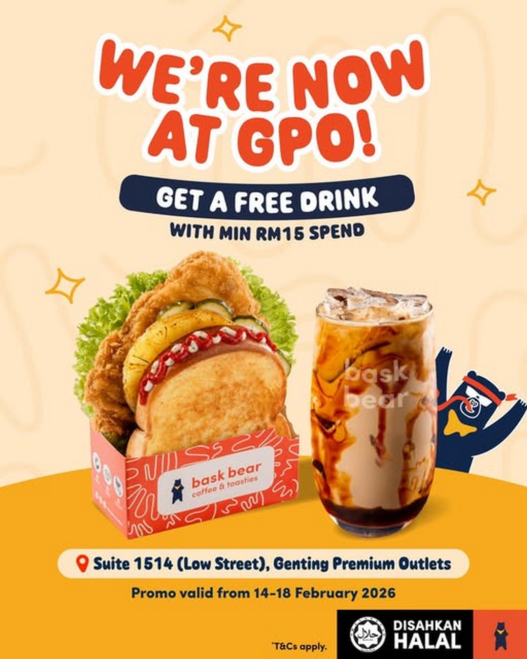 Bask-Bear-Coffee-Genting-Highlands-Grand-Opening-Promotion 14-18 February 2026: Bask Bear Coffee Genting Highlands: Grand Opening Promotion – Free Drink with Min RM15 Spend