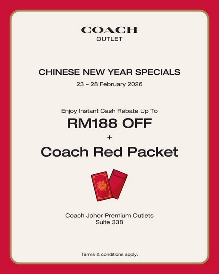 Coach-Malaysia-Special-Sale-Event-at-Johor-Premium-Outlets 23-28 February 2026: Coach Malaysia: Special Sale Event at Johor Premium Outlets – Up to RM188 Rebate & Complimentary Gifts