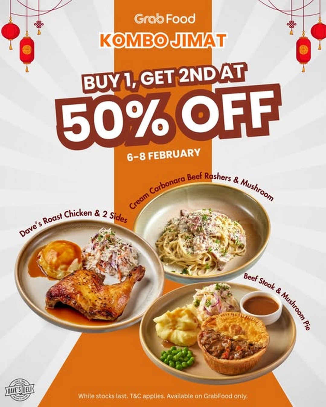 Daves-Deli-Malaysia-Buy-1-Get-2nd-at-50-OFF-Kombo-Jimat-Promotion 6–8 February 2026: Dave’s Deli Malaysia: Buy 1 Get 2nd at 50% OFF Kombo Jimat Promotion on GrabFood