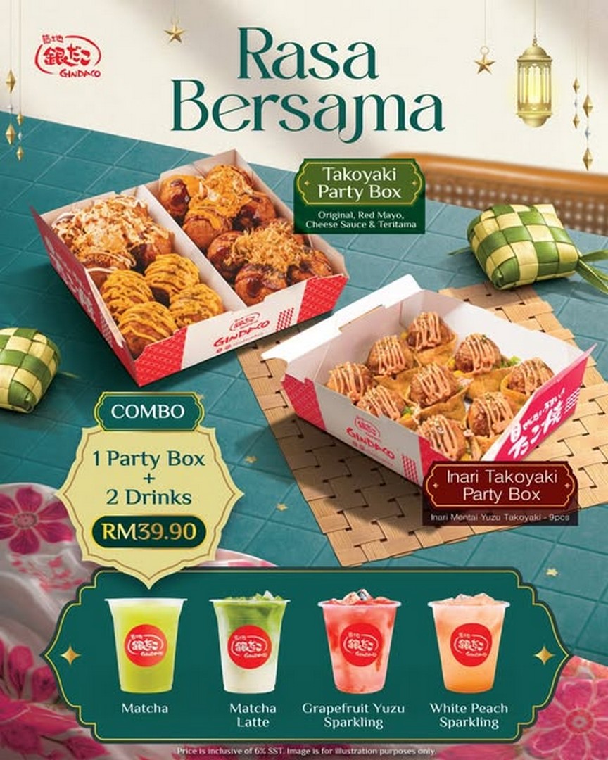 Gindaco-Malaysia-Rasa-Bersama-Party-Box-Promotion 24 February 2026 onwards: Gindaco Malaysia Rasa Bersama Party Box Promotion – 1 Party Box + 2 Drinks for RM39.90 (Walk-In Only Deal)