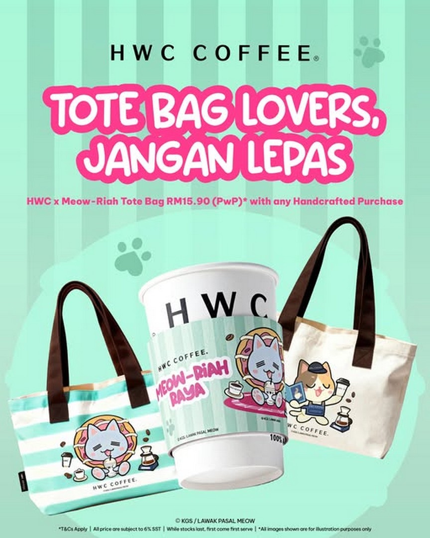 HWC-Coffee-Malaysia-HWC-x-Meow-Riah-Tote-Bag-Promotion 16 February 2026 onwards: HWC Coffee Malaysia HWC x Meow-Riah Tote Bag Promotion – Limited Edition RM15.90 PWP with Any Handcrafted Beverage