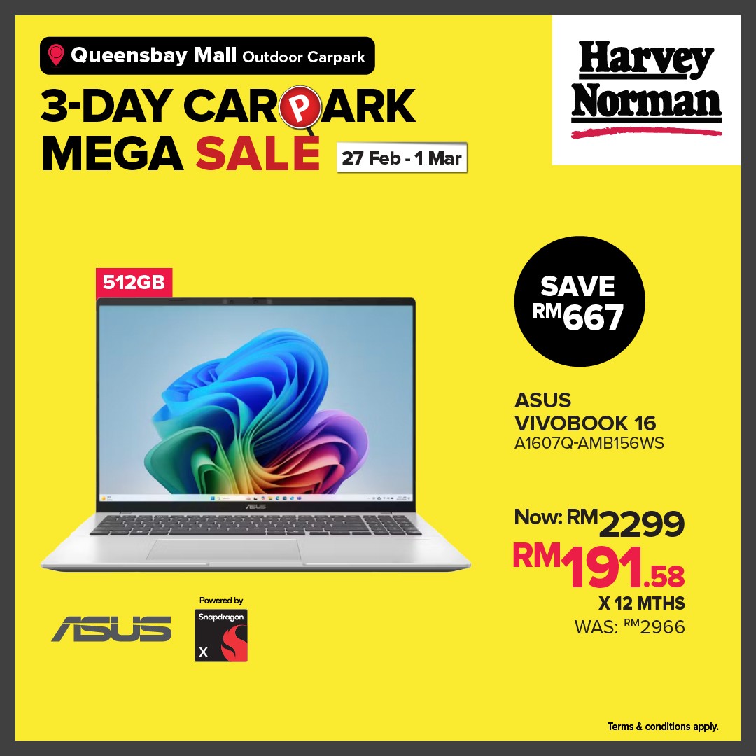 Harvey-Norman-Malaysia-3-Day-Carpark-Mega-Sale-at-Queensbay-Mall-6 27 February–1 March 2026: Harvey Norman Malaysia 3-Day Carpark Mega Sale at Queensbay Mall – Up to 80% Off Electrical, IT, Furniture & Bedding