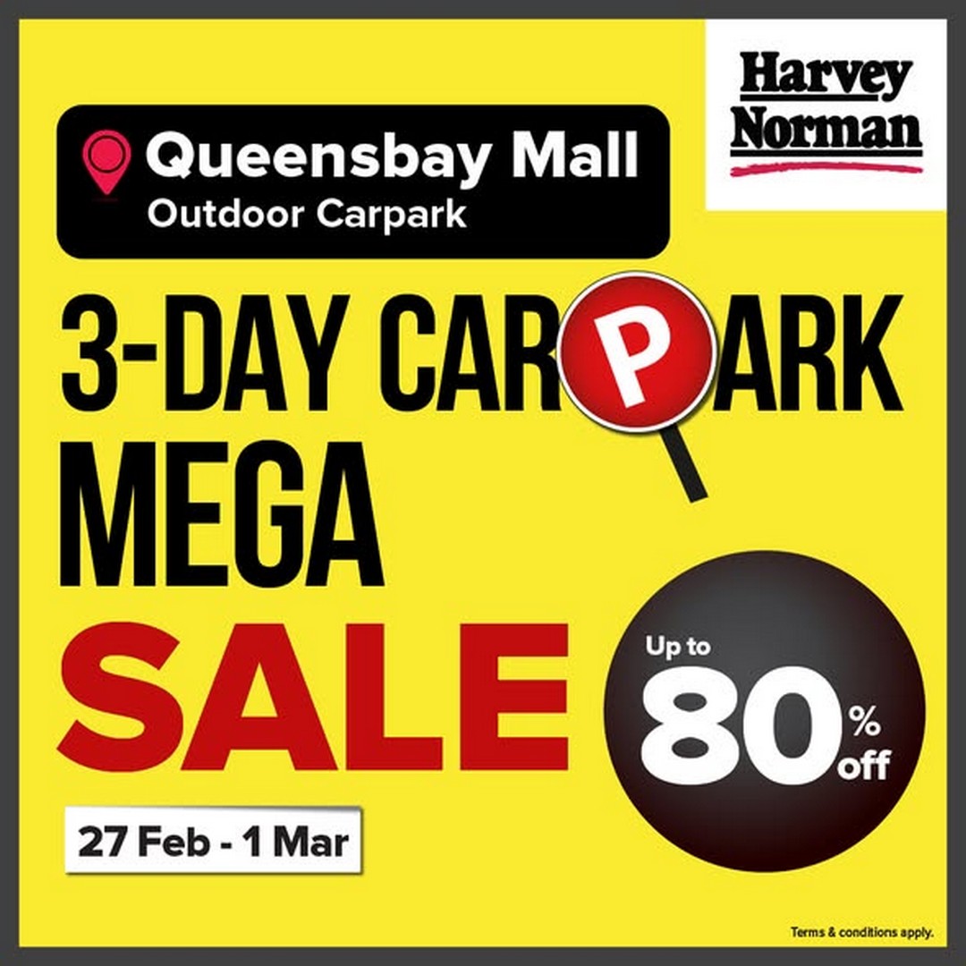 Harvey-Norman-Malaysia-3-Day-Carpark-Mega-Sale-at-Queensbay-Mall 27 February–1 March 2026: Harvey Norman Malaysia 3-Day Carpark Mega Sale at Queensbay Mall – Up to 80% Off Electrical, IT, Furniture & Bedding
