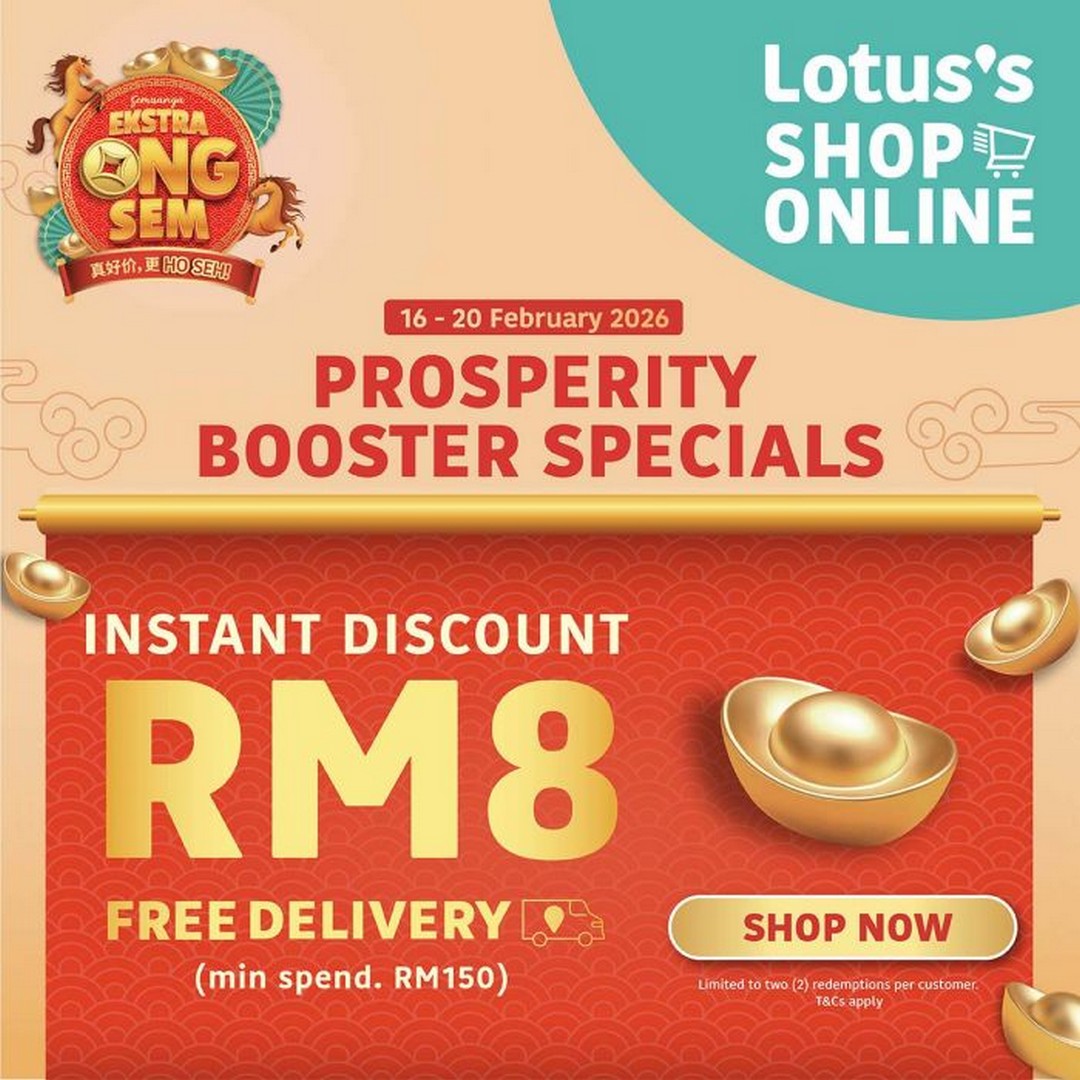 Lotuss-Malaysia-Prosperity-Booster-Specials-Online-Promotion 16-20 February 2026: Lotus's Malaysia: Prosperity Booster Specials Online Promotion – RM8 Instant Discount & Free Delivery