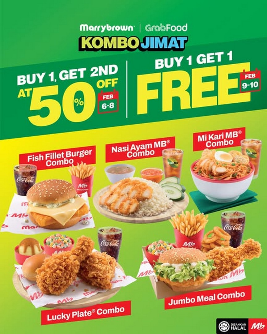 Marrybrown-GrabFood-Saver-Combo-Deals 6–10 February 2026: Marrybrown GrabFood Saver Combo Deals: Buy 1 Get 1 Free & 50% OFF Promotion