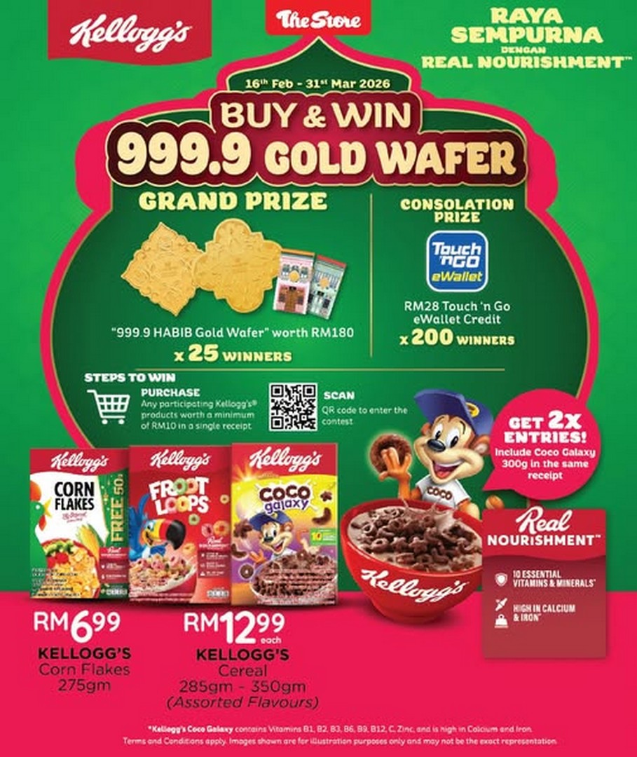 The-Store-Malaysia-Raya-Sempurna-Kelloggs-Promotion 16 February-31 March 2026: The Store Malaysia: Raya Sempurna Kellogg’s Promotion: Buy & Win 999.9 Gold Wafer