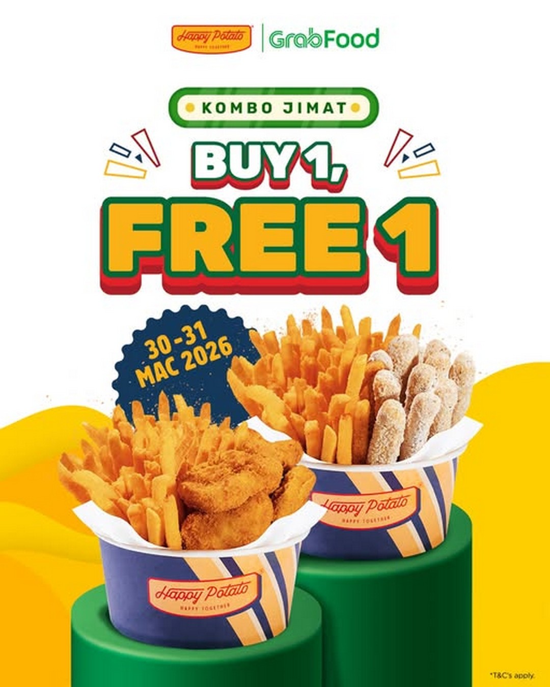 Happy-Potato-KOMBO-Jimat-Buy-1-Free-1-Promotion 30-31 March 2026: Happy Potato KOMBO Jimat Buy 1 Free 1 Promotion on GrabFood, Enjoy Double Snacks Deal Delivered to Your Door