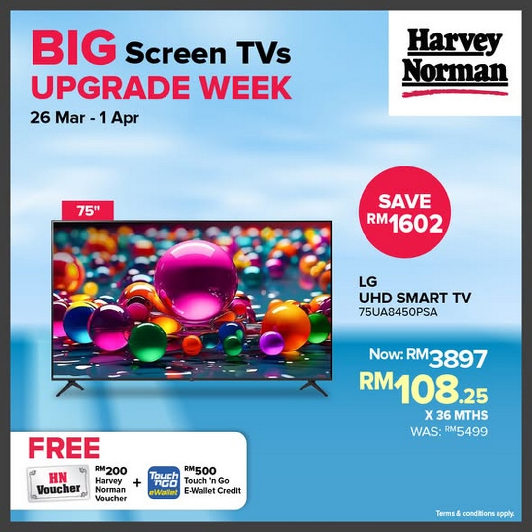 Harvey-Norman-Malaysia-Big-Screen-TVs-Upgrade-Week-Promotion-1 26 March – 1 April 2026: Harvey Norman Malaysia Big Screen TVs Upgrade Week Promotion – Free Gifts Worth Up to RM3000 with Every TV Upgrade, Nationwide In-Store & Online Deal
